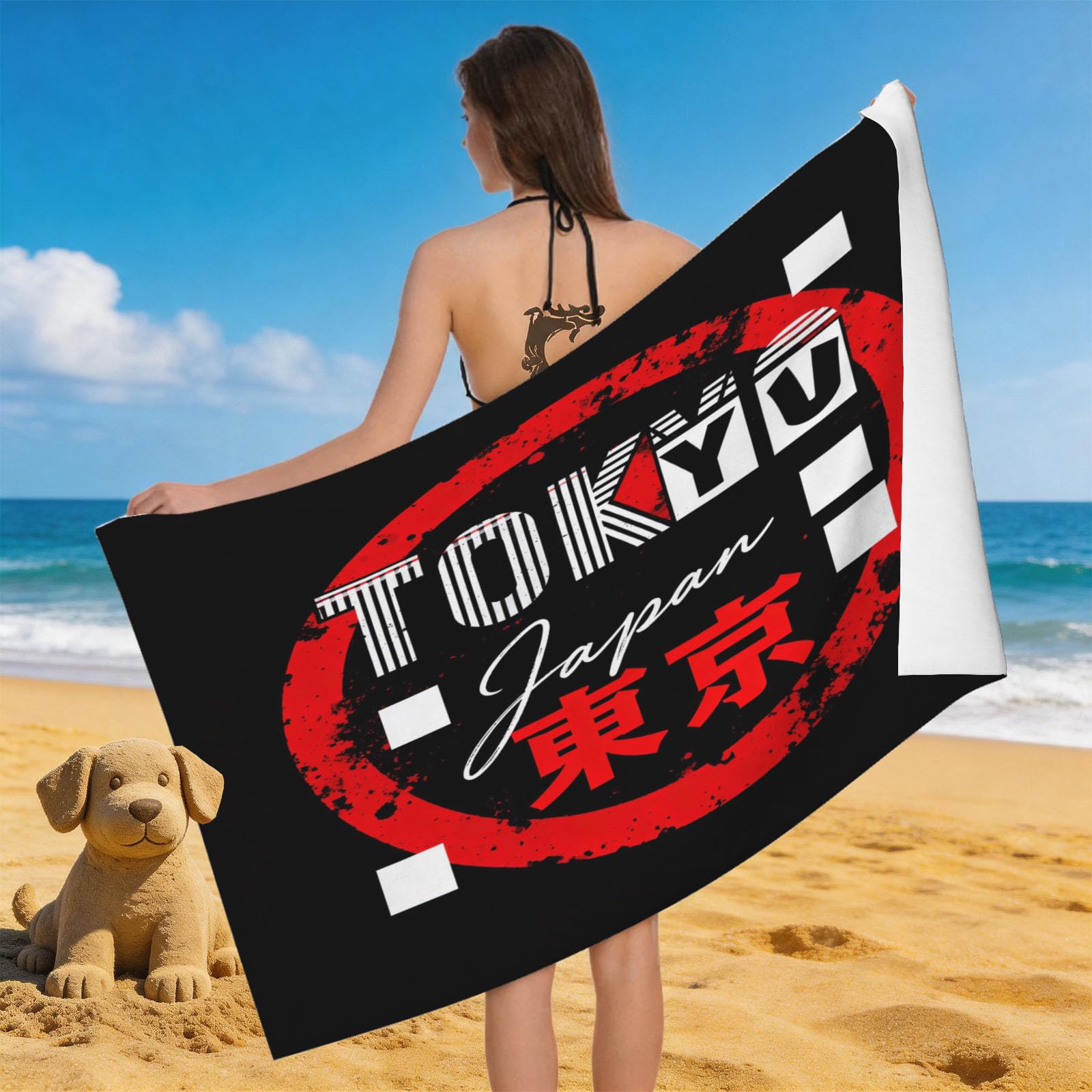 Leichong 3D Tokyo Beach Towel Microfiber Soft Quick Dry for Adults, Street Style Bath Towel Lightweight Soft Absorbent for Travel Swimming Pool Sports, 75 x 150 cm