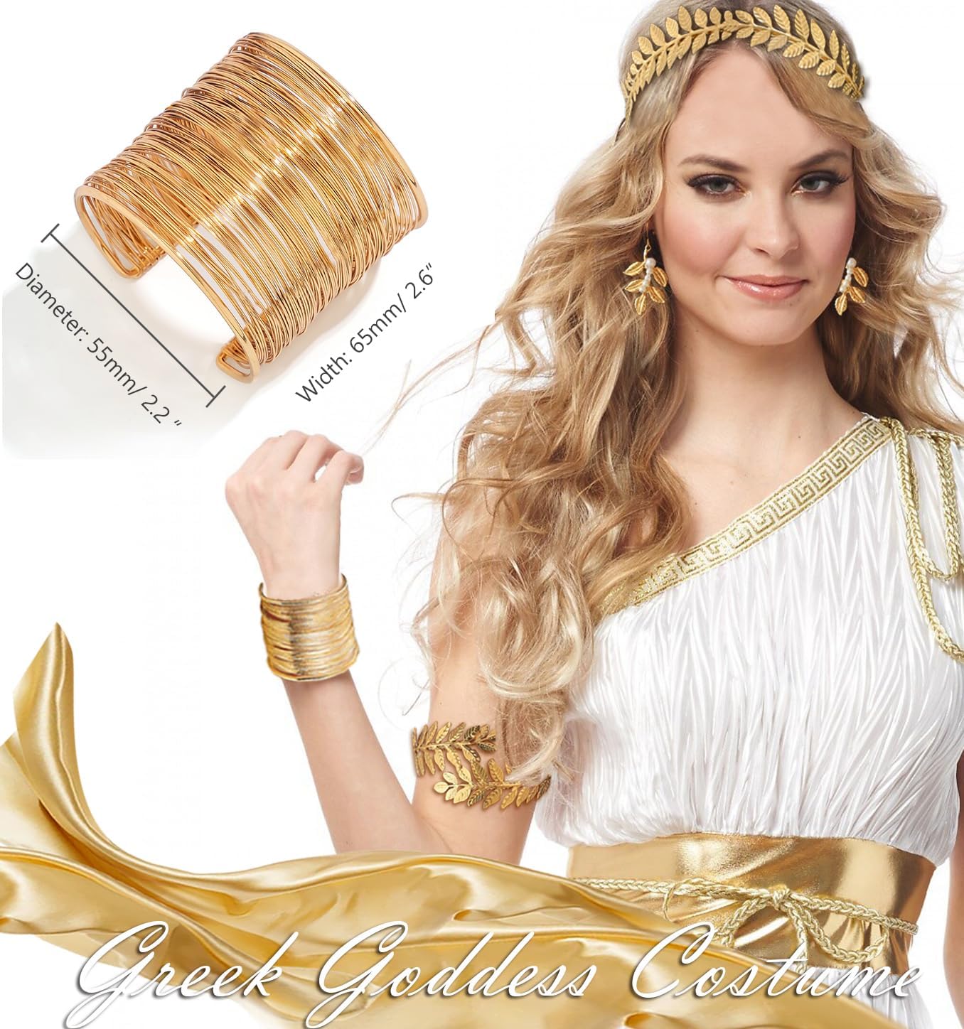 EIELO 16Pcs Greek Goddess Costume Accessories Set for Women Golden Laurel Leaf Crown Upper Arm Cuff Coil Bracelet Hair Headpiece Artificial Leaf Drop Earrings Necklace Toga Waist Belt Accessories Set - Image 2