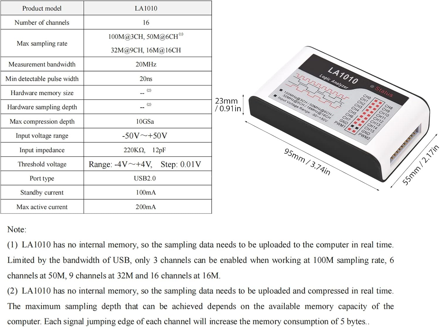 16 Channels Logic Analyzer USB 2.0 Interface 100 Sampling Rate Ports PC Software for Timing Judgment and Analysis