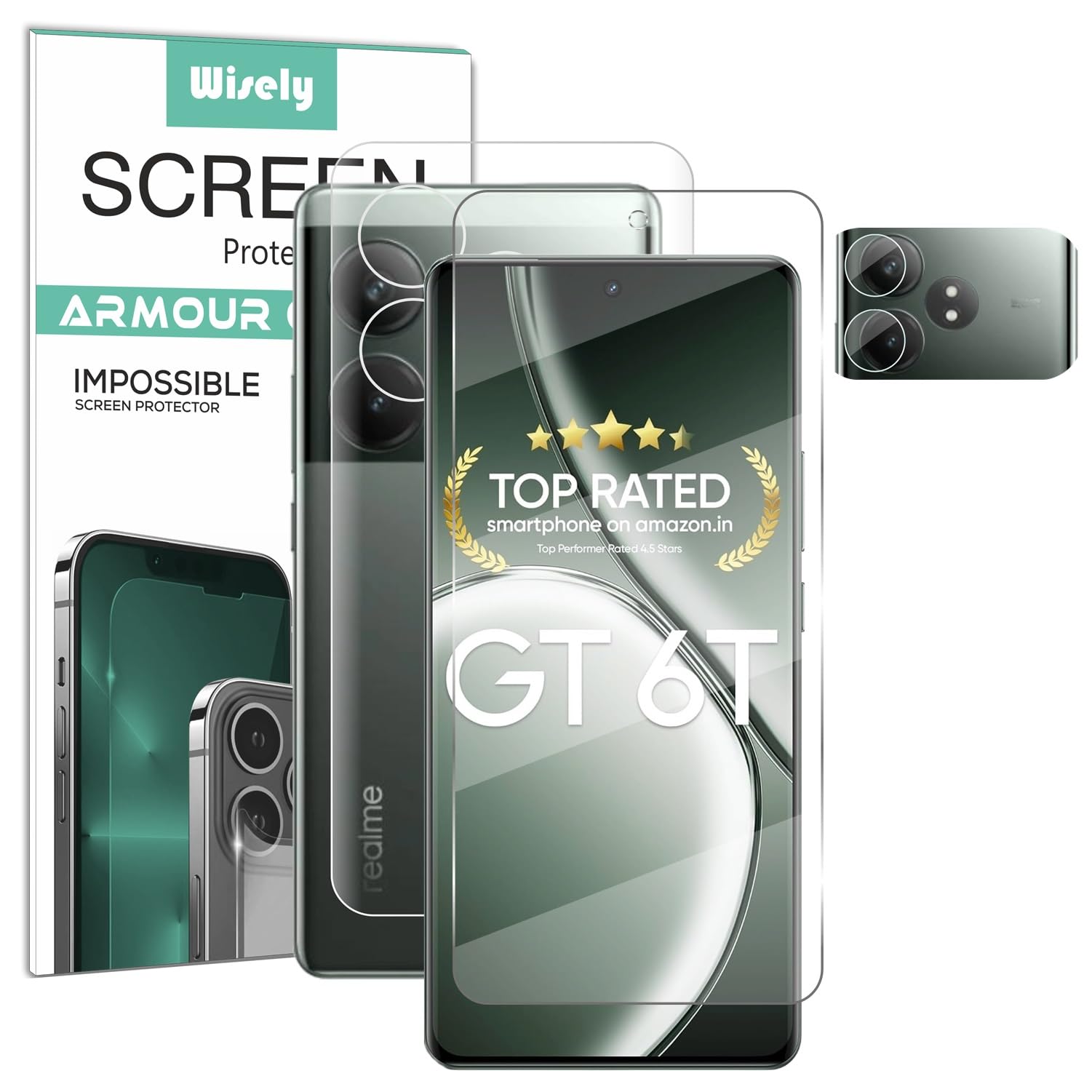 Wisely 3in1 Camera Lens Nano Glass + Anti Scratch Front & Back Guard Screen Protector for Realme GT 6T 5G - |Front&Back + Camera Guard| (B0D9QRK35T) Amazon Price History, Amazon Price Tracker