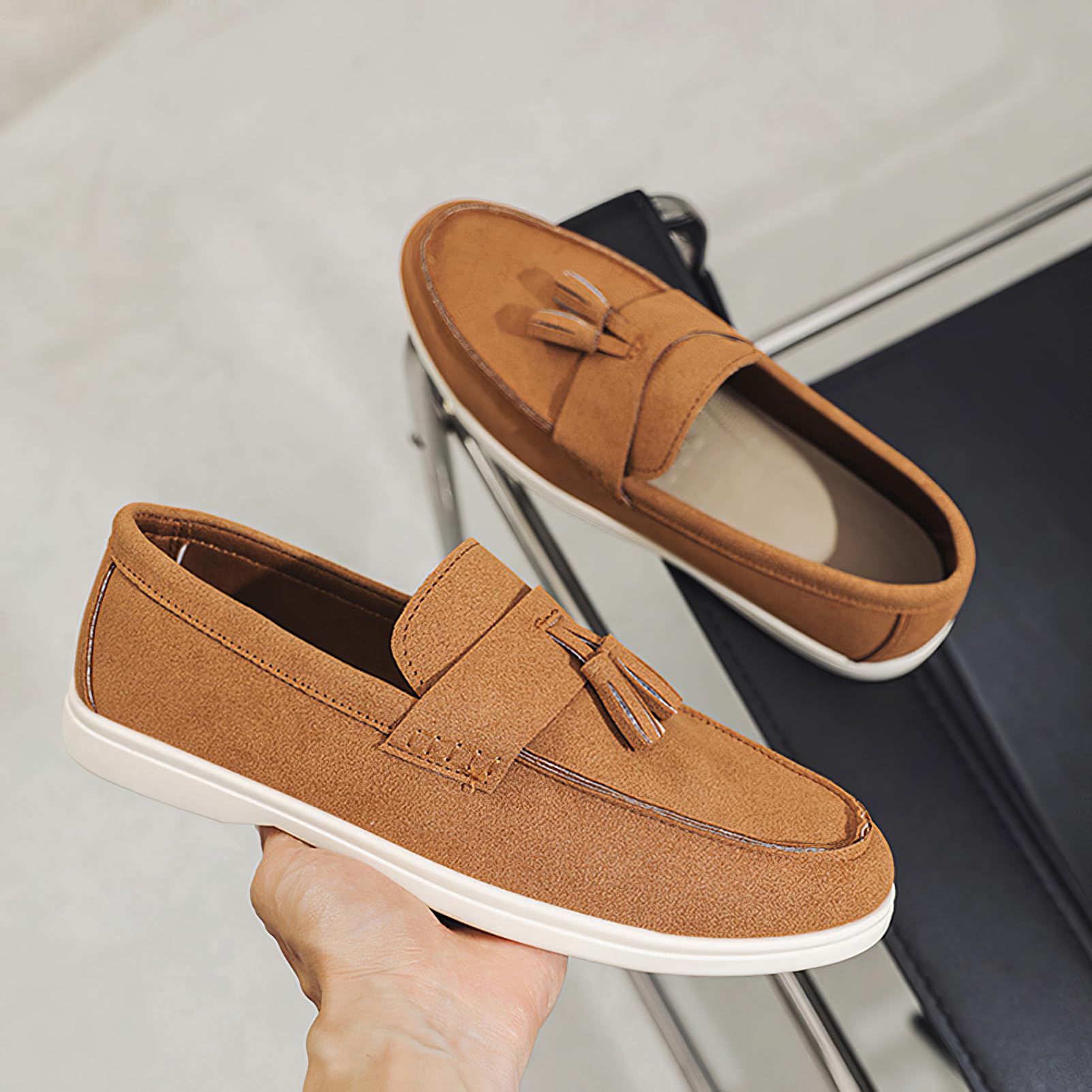 rismart Mocasines Hombre sin Cordones Ante Zapato Informales Loafers Planos
