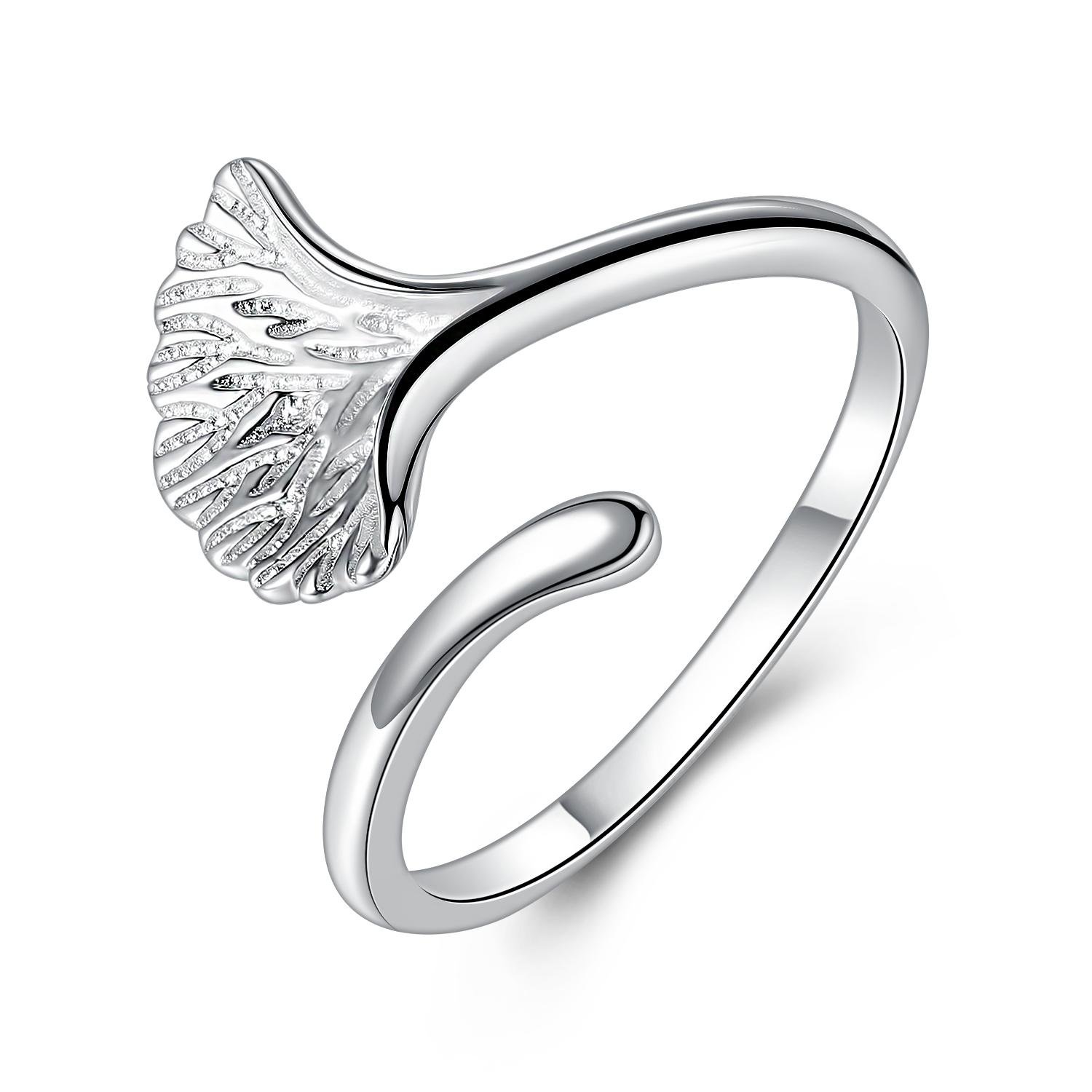 GemShadow - Anillo de plata de ley 925 para mujer, diseño de hojas de ginkgo
