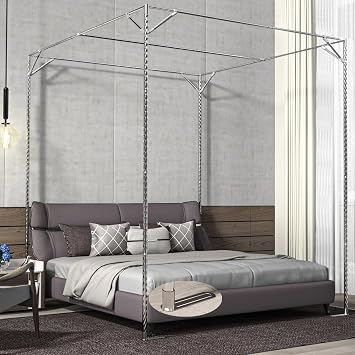NKM Stainless Steel Adjustable Canopy Bed Frame, Suitable for Twin,Full,Queen and King Size, Thicken Bed Frame Bracket for Metal Bed or Wood Bed Mosquito Curtains Bedroom decor