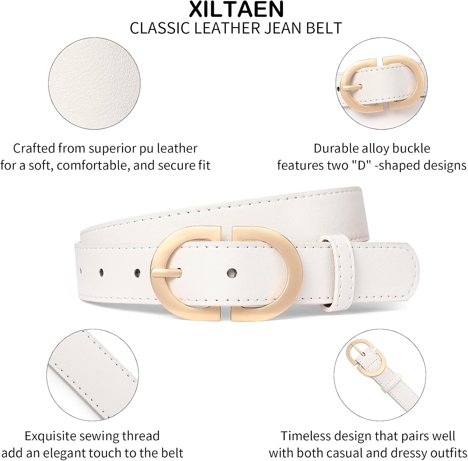 Women's Belts for Jeans Pants Fashion Ladies Leather Dress Waist Belt with Gold Buckle - Image 3