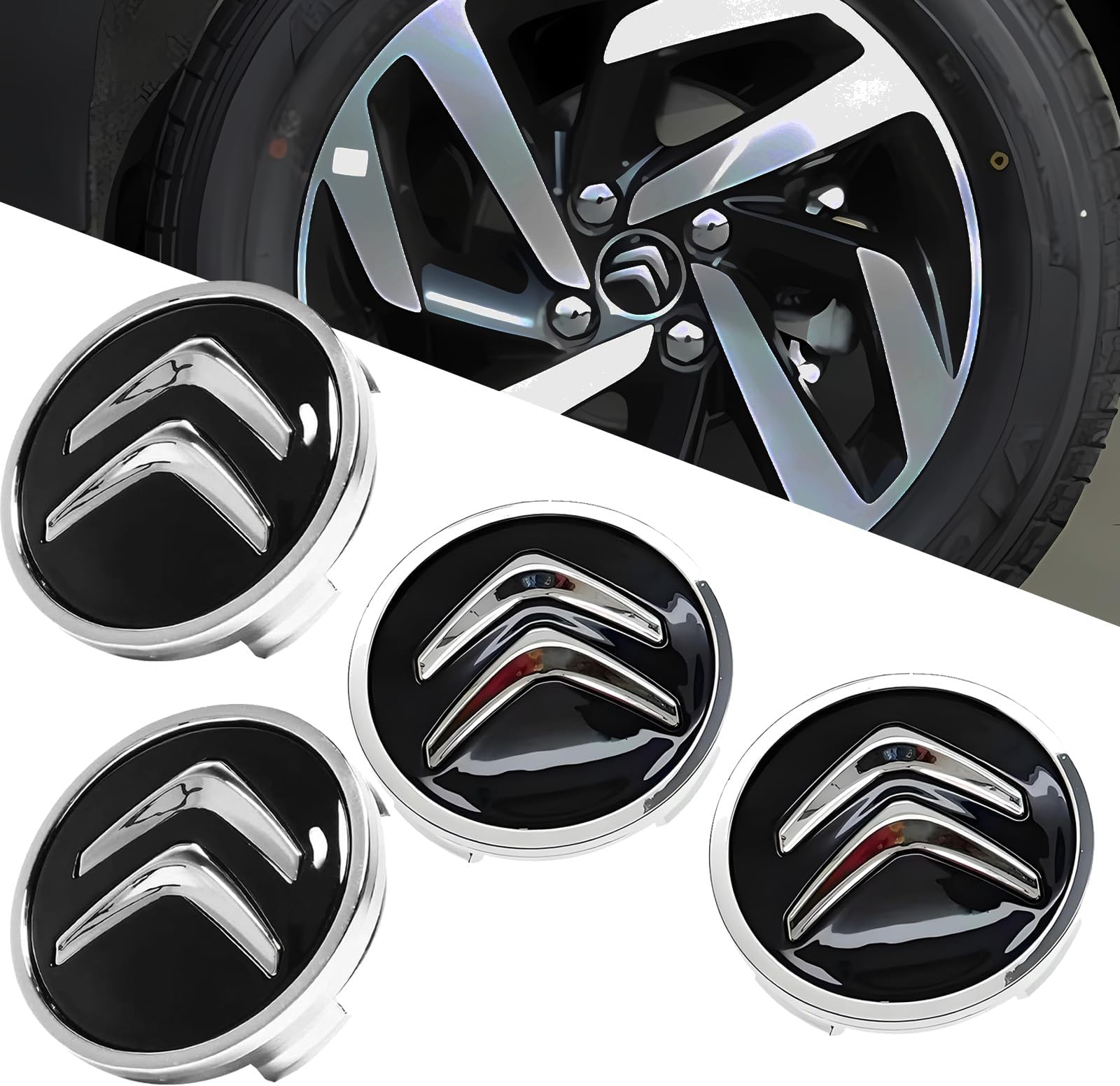 4pcs wheel centre caps for Citroen Berlingo Multispace Accessories, Auto Logo Wheel Center Hub Caps Replacement Sunscreen Waterproof Styling,Black