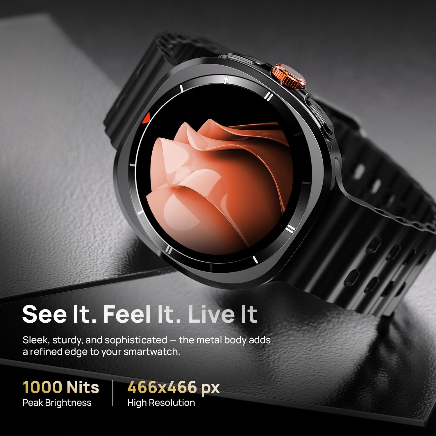 Fire-Boltt Axiom Round Smart Watch 1.43″ Super AMOLED Display with Always‑On Mode, Bluetooth Calling, Rotating Crown, SPO₂ & Heart Rate Monitor, IP67 Waterproof Silicone Smartwatch for Men - Black — Amazon image 5