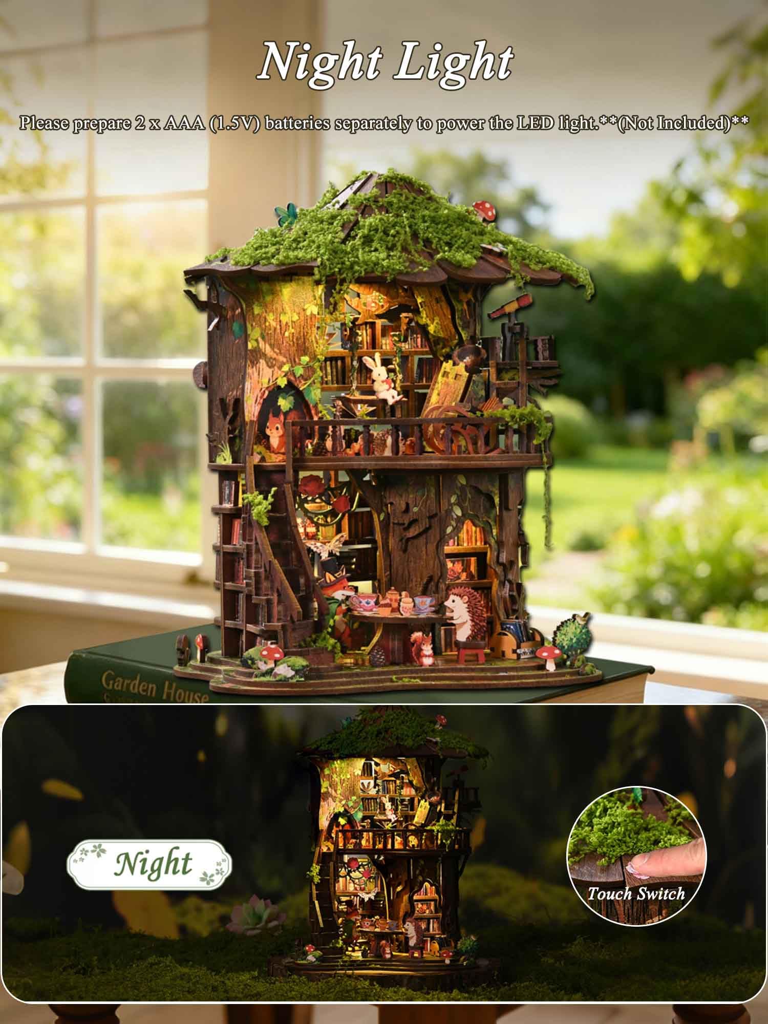 Rotbakmin - Kit di angoli per libri per Aduts, adolescenti, casa in miniatura fai da te, biblioteca, casa delle bambole, libro 3D in legno, piccolo edificio mini diorama, decorazione per libreria con