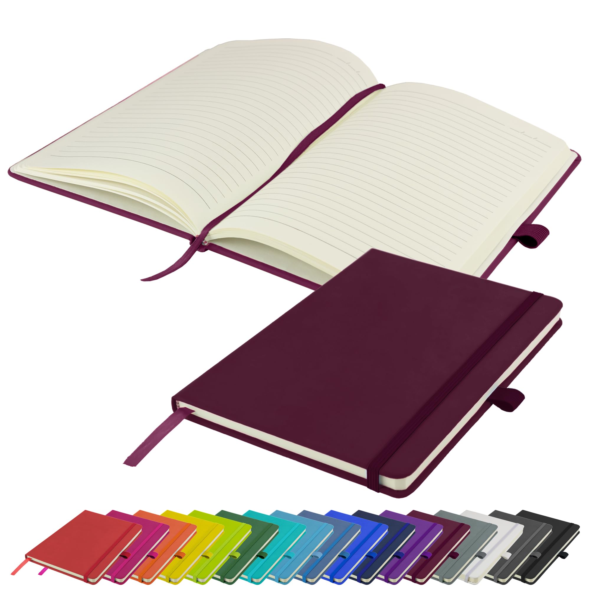 Savvy Bee A5 Notebook New Lined Hardback Journal with Pen Loop, Elastic Closure & Ribbon Page Marker Notepad Note Book Notes Diary Pad (Burgundy)