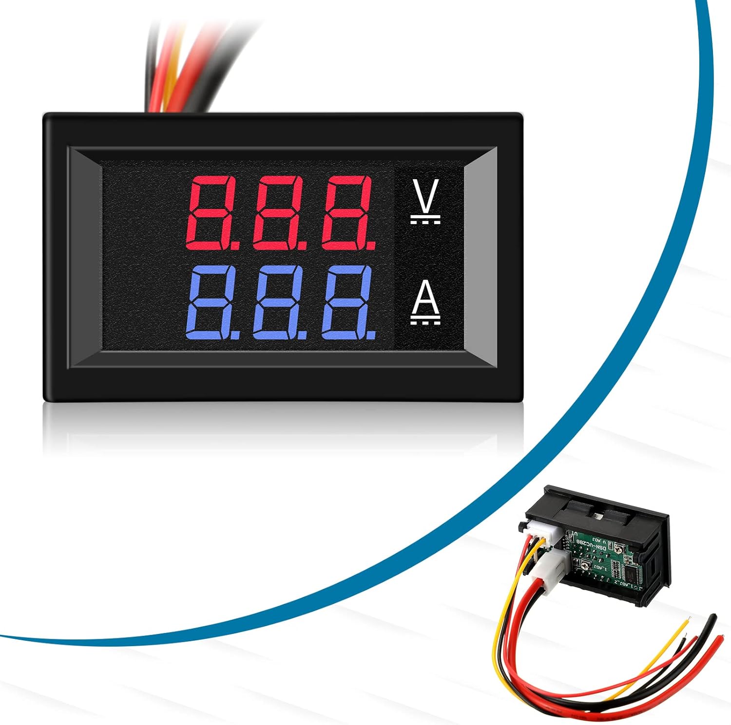 10 Pcs 0.28 Digital Voltmeter Ammeter 100V 10A Volt Amp Meter Current Voltage Tester with Connect Wires Red Blue Dual LED Multimeter Display Panel for Christmas Lights Battery Electricity Monitor