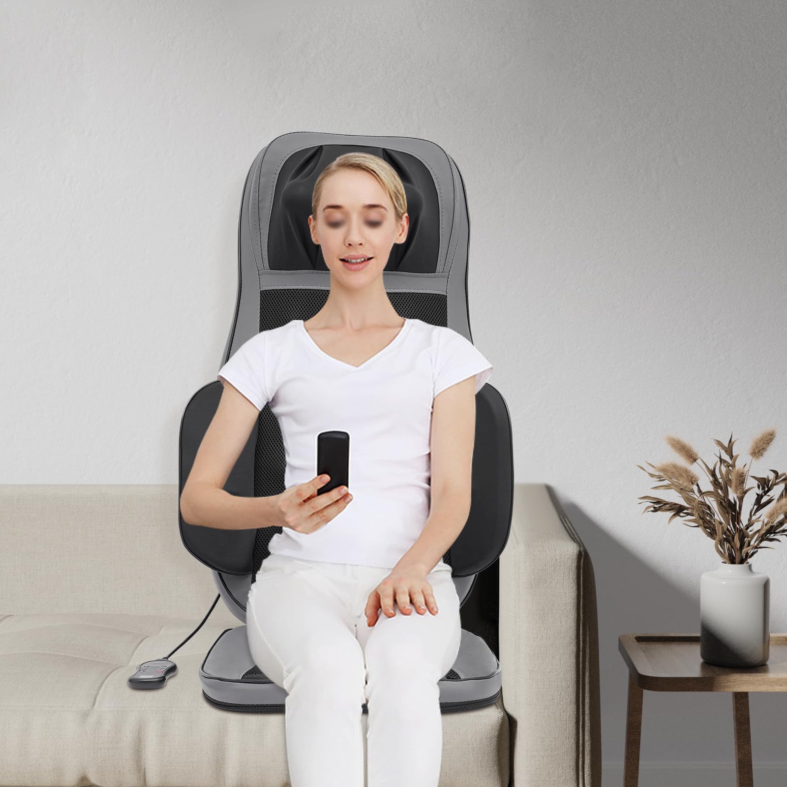 Alfombrilla de masaje para todo el cuerpo, cojín de asiento de masaje de espalda, cojín de masaje, con 4 motores de vibración, compresas calientes y 3 modos de masaje