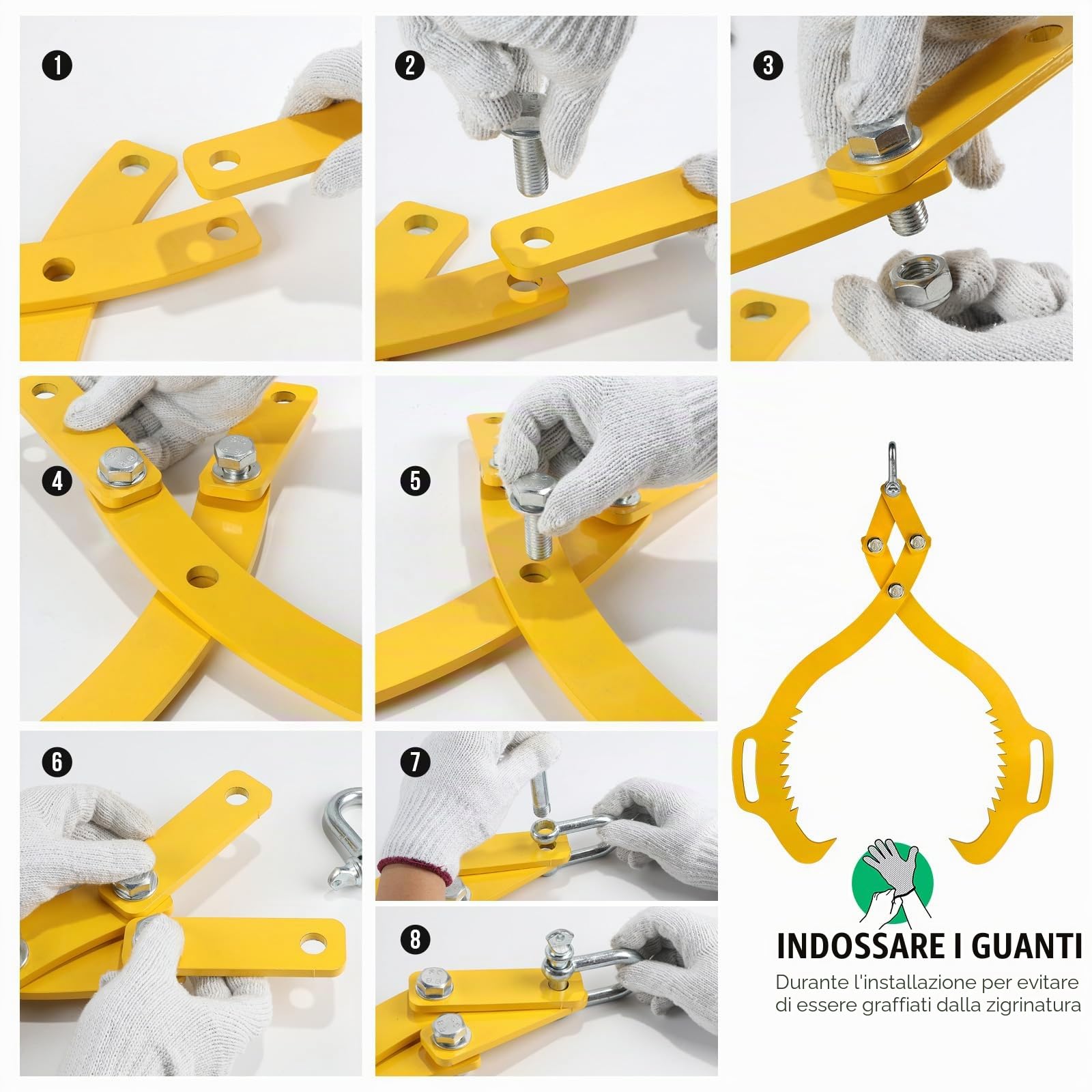 SWAWIS Pinza forestale per Legna e Tronchi in Acciaio Legato, Pinze per Sollevamento di Tronchi Fino a 620mm, capacità di Carico: 1000 kg, Aggrappatore per Legname per Impieghi Gravosi(Giallo)