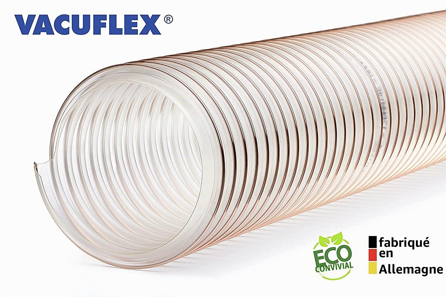 VACUFLEX PU 400 C ECO Tuyau d'aspiration en polyuréthane avec épaisseur de paroi de 0,4 mm – Longueur 10 m – ID60 mm – Résistant aux microbes et à l'hydrolyse