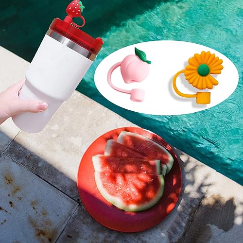 Miniatura 4 de Mpsicyia Cubiertas para popote de 0.315 in, tapa para popote de beber, tapa de silicona con dibujos animados de frutas, tapas para pajitas de 0.315