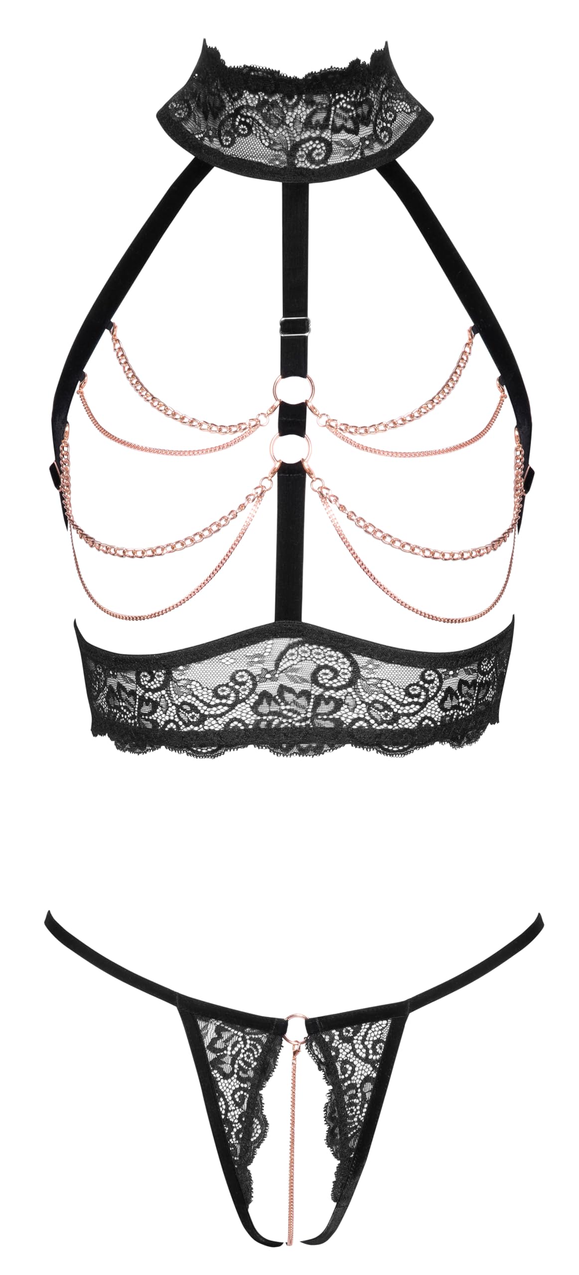 Abierta Fina Dessous-Set, Schwarz, S