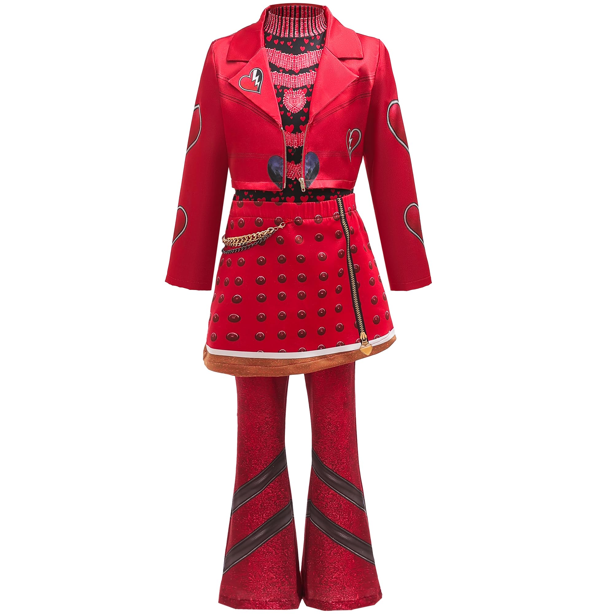 Tangsenyu Girls' Deluxe Red Costume for Kids, Wonderland Halloween Costumes 5PCS Set