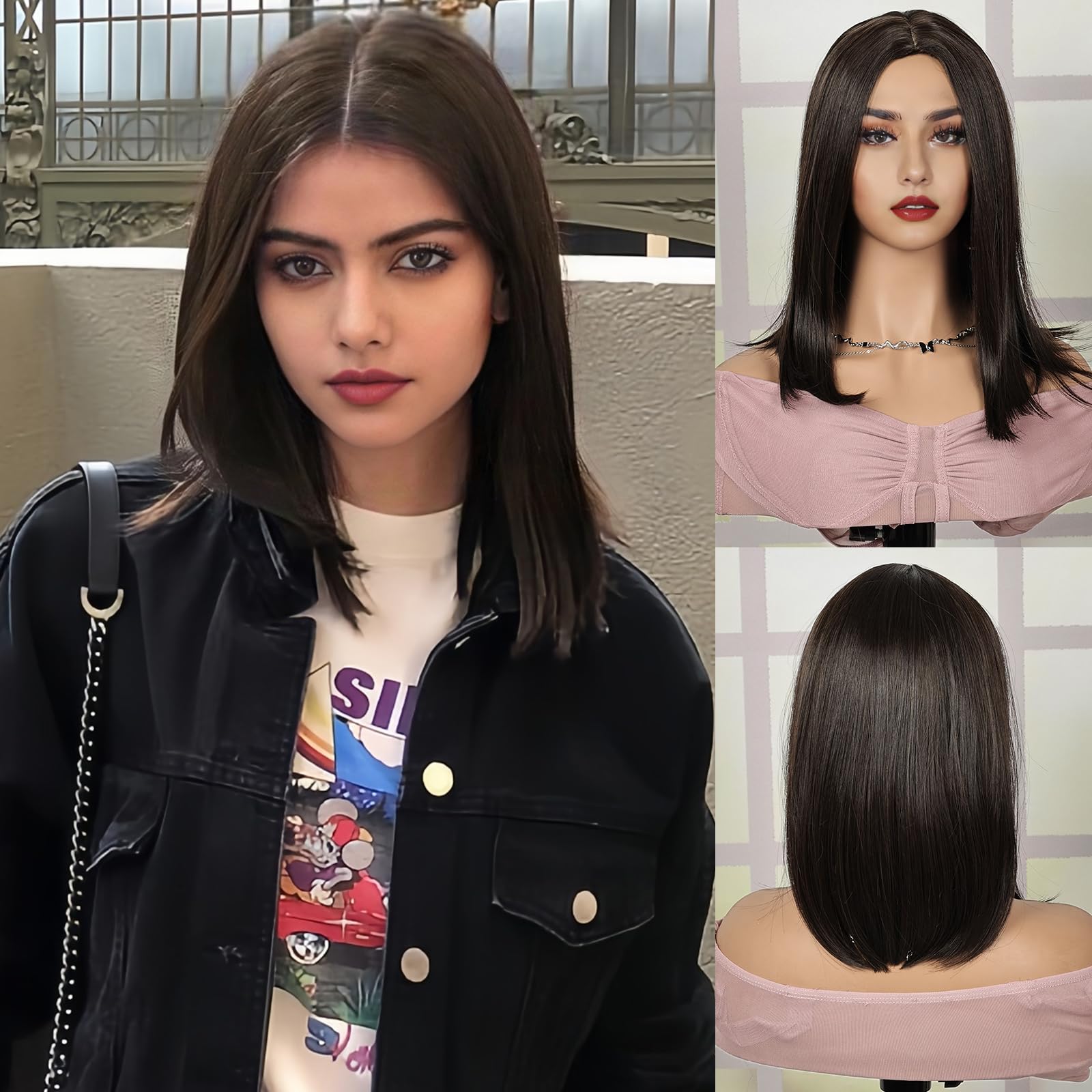 Creamily 13Inch Natural Brown Synthetic Bob Hair Wig for Women | Full Head Hair Wig for Women with Buckle Net | Korean-Style Wig for Women Full Head for Daily Use, Parties & Festivals | Adjustable Hair Wig (13Inch, Natural Brown)-image-33