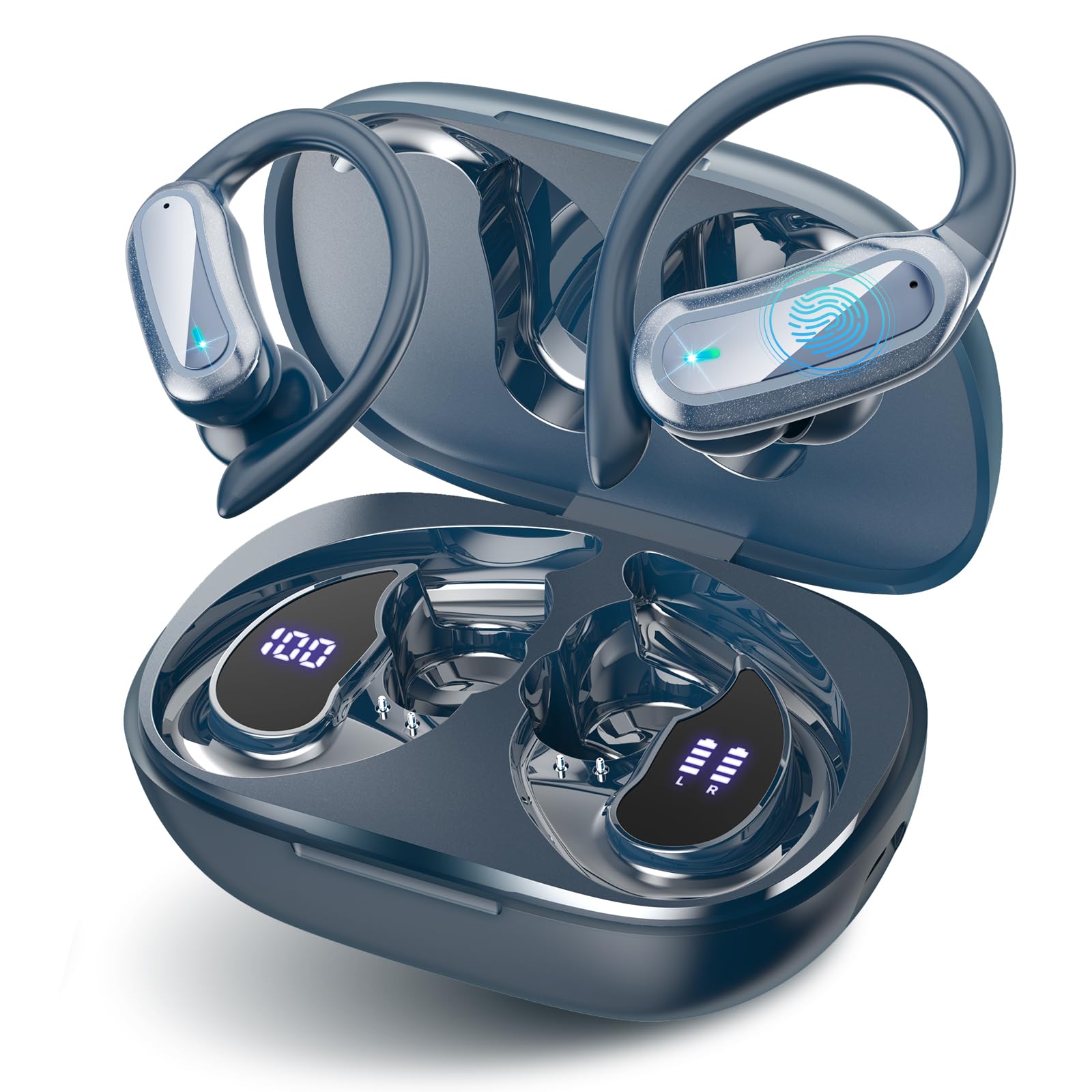 Wireless Earbuds Bluetooth 5.4 Headphones, 54H Playtime Stereo Earphones with Noise Cancelling Mic, IPX7 Waterproof, Fast Charging and Comfort Fit Ear Buds for Fitness/Sports/Workouts/Travel Black — view 9