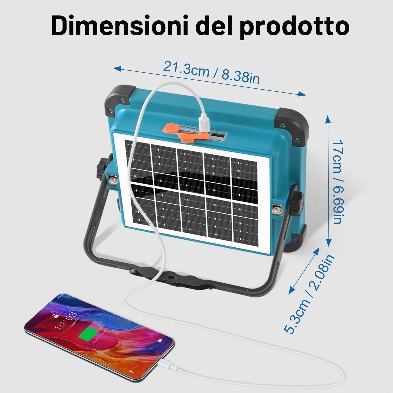 ERAY 100W Faro LED Ricaricabile Batteria da 12000mAh | 5 Modalità, 480 Perle LED, Pannello Solare, Faretto LED da Cantiere per Emergenza, Campeggio, Riparazione, Garage, Esterni