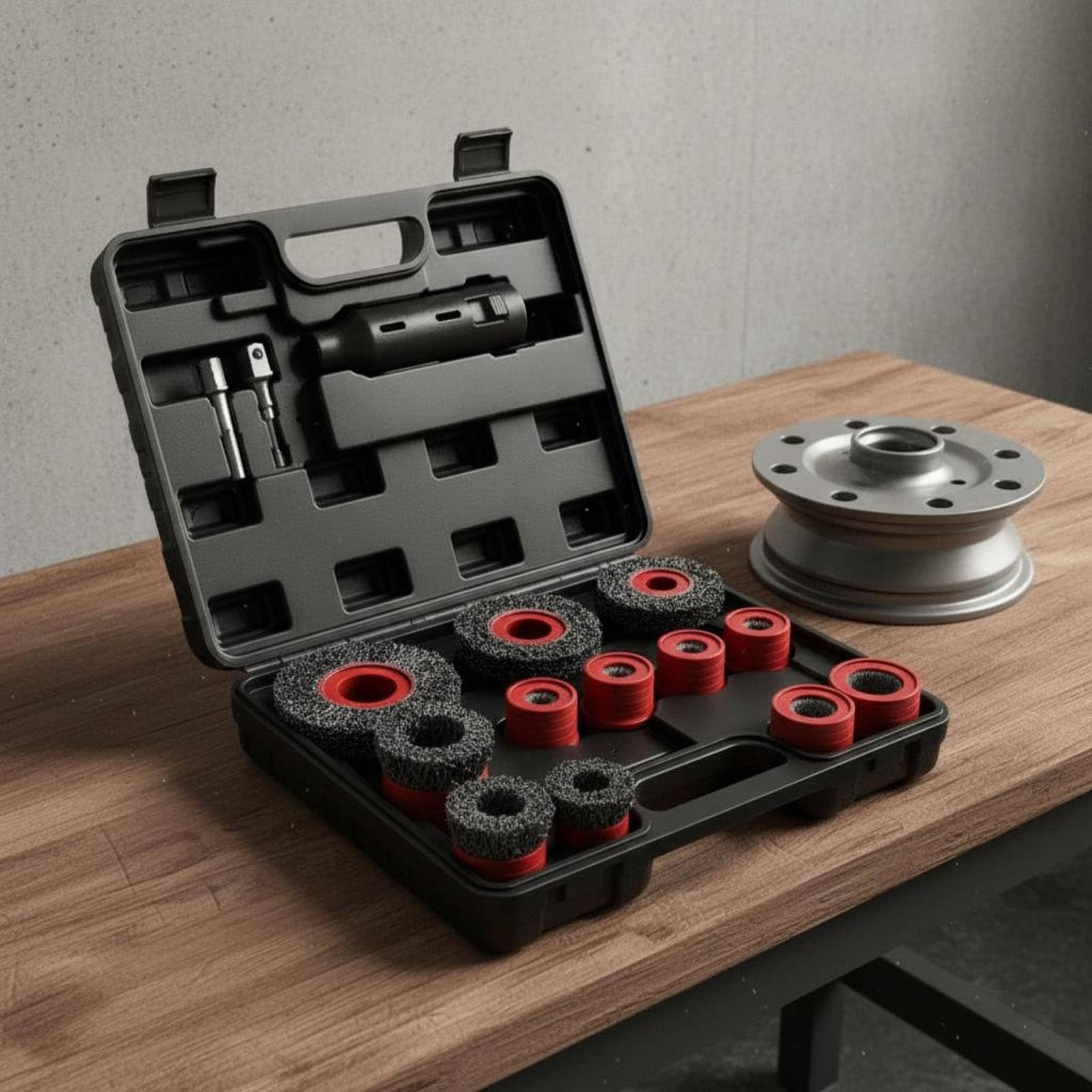 Spazzola per Pulizia Mozzo Ruota Spazzola Ruota Auto Spazzola Bulloni Strumento Versatile con Materiali Resistenti Adatta per Officina Manutenzione Veicoli Garage