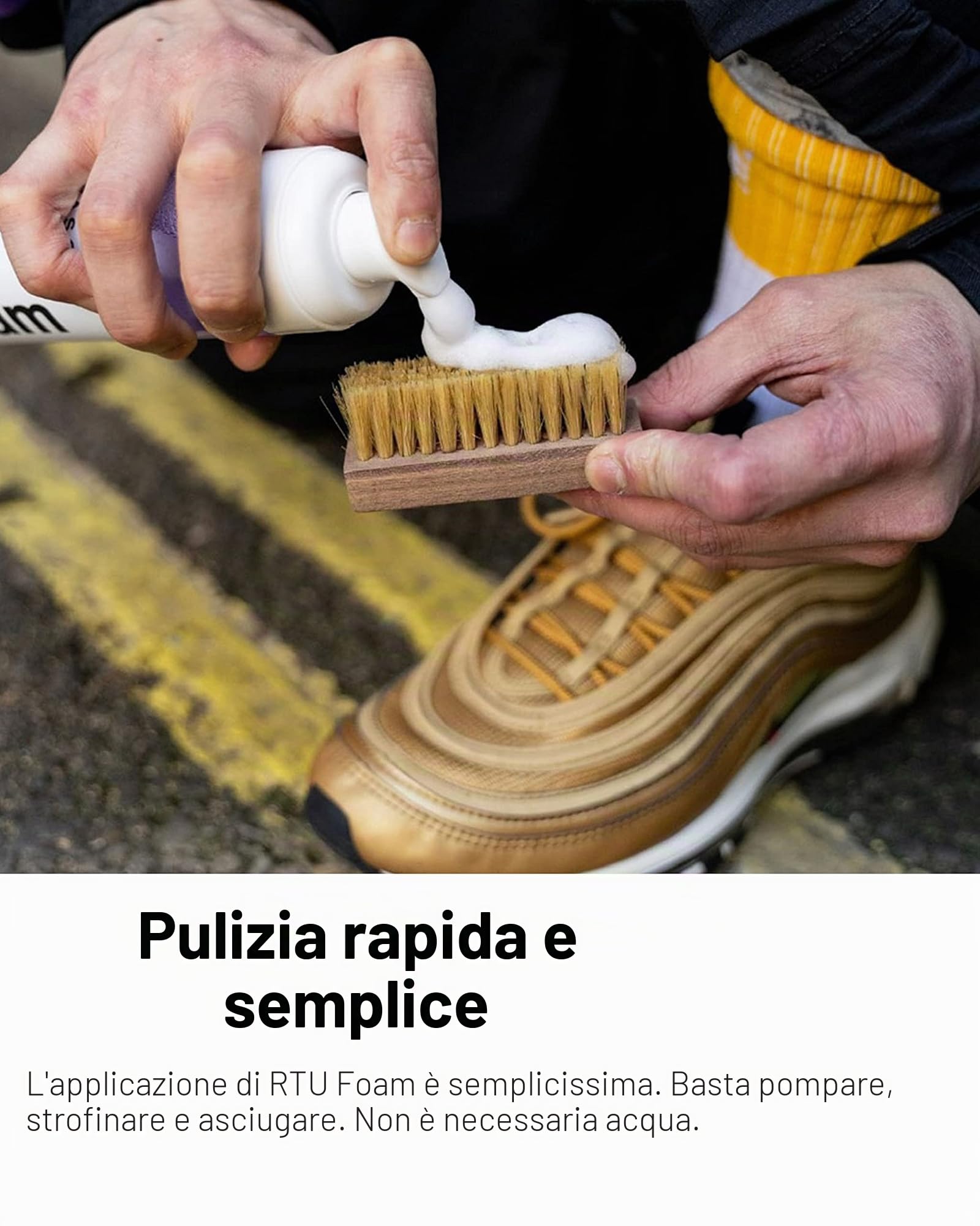 Jason Markk Spazzola per la pulizia in set con schiuma detergente pronta all'uso – perfetta per la pulizia di pelle scamosciata e altri materiali