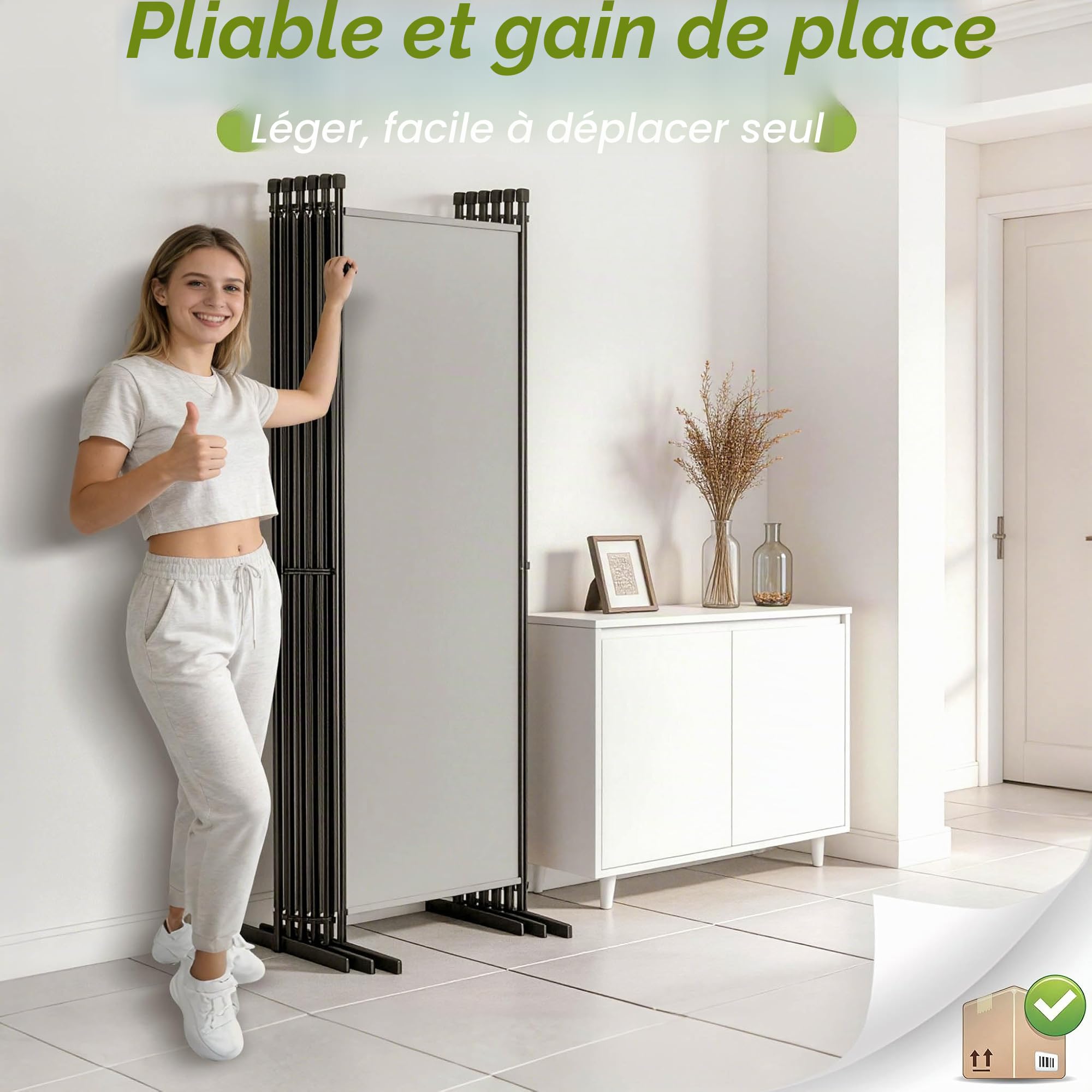 UISEBRT Paravent d'extérieur résistant aux intempéries, avec piquets et tendeurs, pliable, cloison autoportante, sans perçage, brise-vue mobile, pour jardin, balcon, terrasse, 4 pièces, 320 x 180 cm