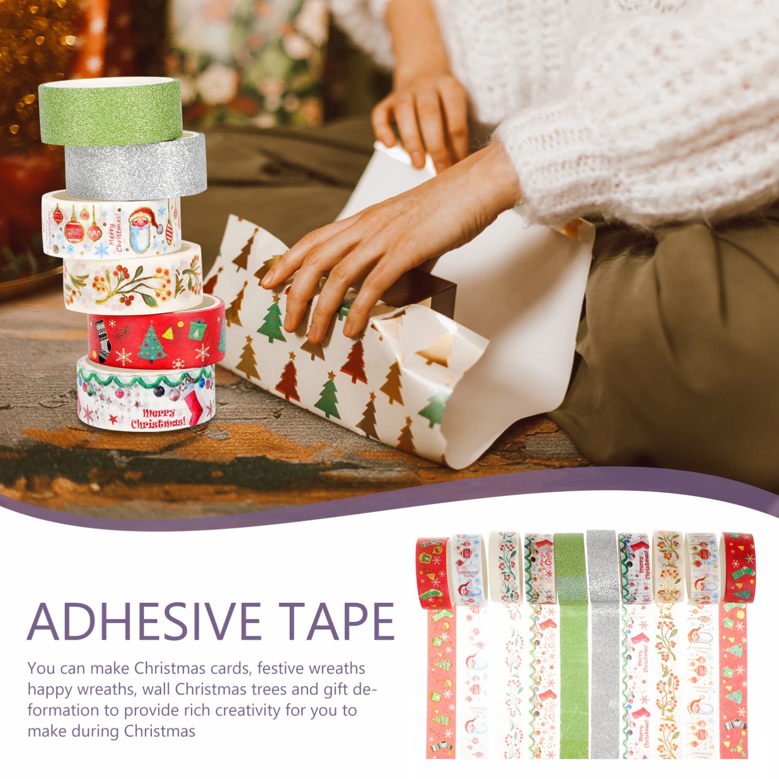Świąteczne taśmy Washi Dekoracyjny zestaw taśm Washi Kolorowe taśmy Taśmy Naklejki na prezenty do materiałów do scrapbookingu DIY Craft Pakowanie prezentów Planiści 12 rolek 79x0.6 Cal