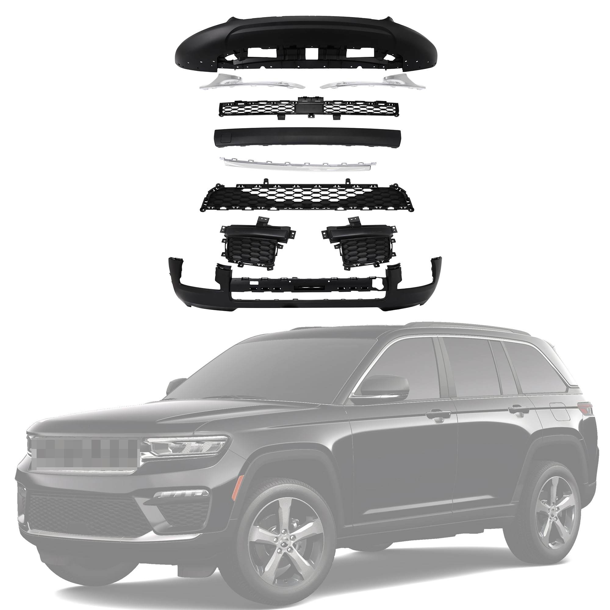 Bumper Cover Front without Grilles Fit for 2021-2023 Jeep Grand Cherokee L New Bumper Cover of Replacement Part