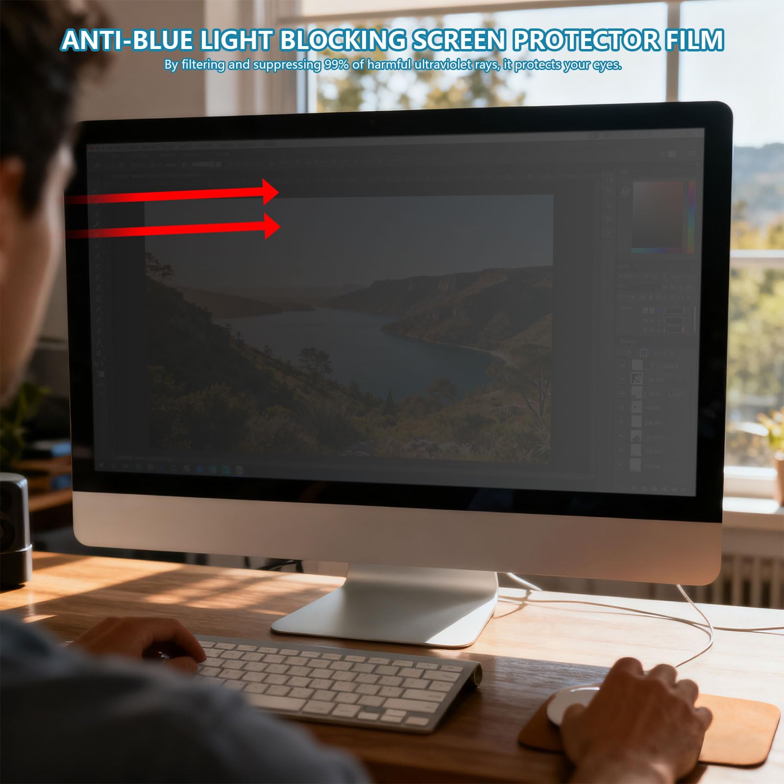 Ochrona ekranu przeciw promieniom odblaskowym do szerokich laptopów z boczną prywatnością i elastycznymi haczykami na ramę, ochrona przed niebieskim światłem, filtr prywatności