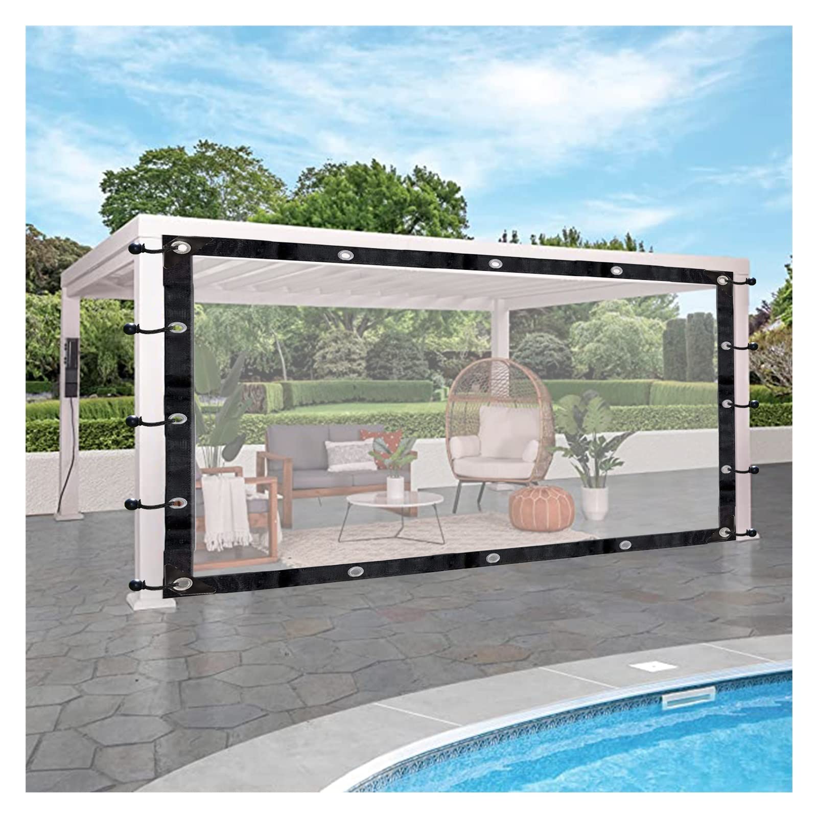 GJZQDKX Waterproof Transparent PVC Pergola Curtains - Outdoor Tarpaulin with Perforations Tear-Resistant for Porches & Sheds (2.5x2.5m/8.2x8.2ft)