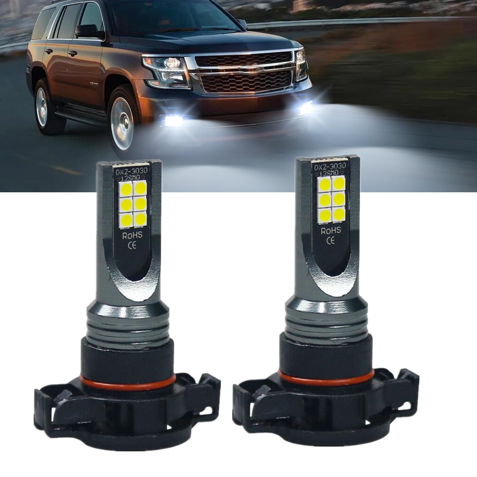 5202 LED Fog Light Bulbs For Chevy Suburban 2007-2014,5202 2504 PSX24W 12276 LED Fog Light Bulbs, 300% Super Bright, 6000K Cool White, Plug and Play?Pack of 2