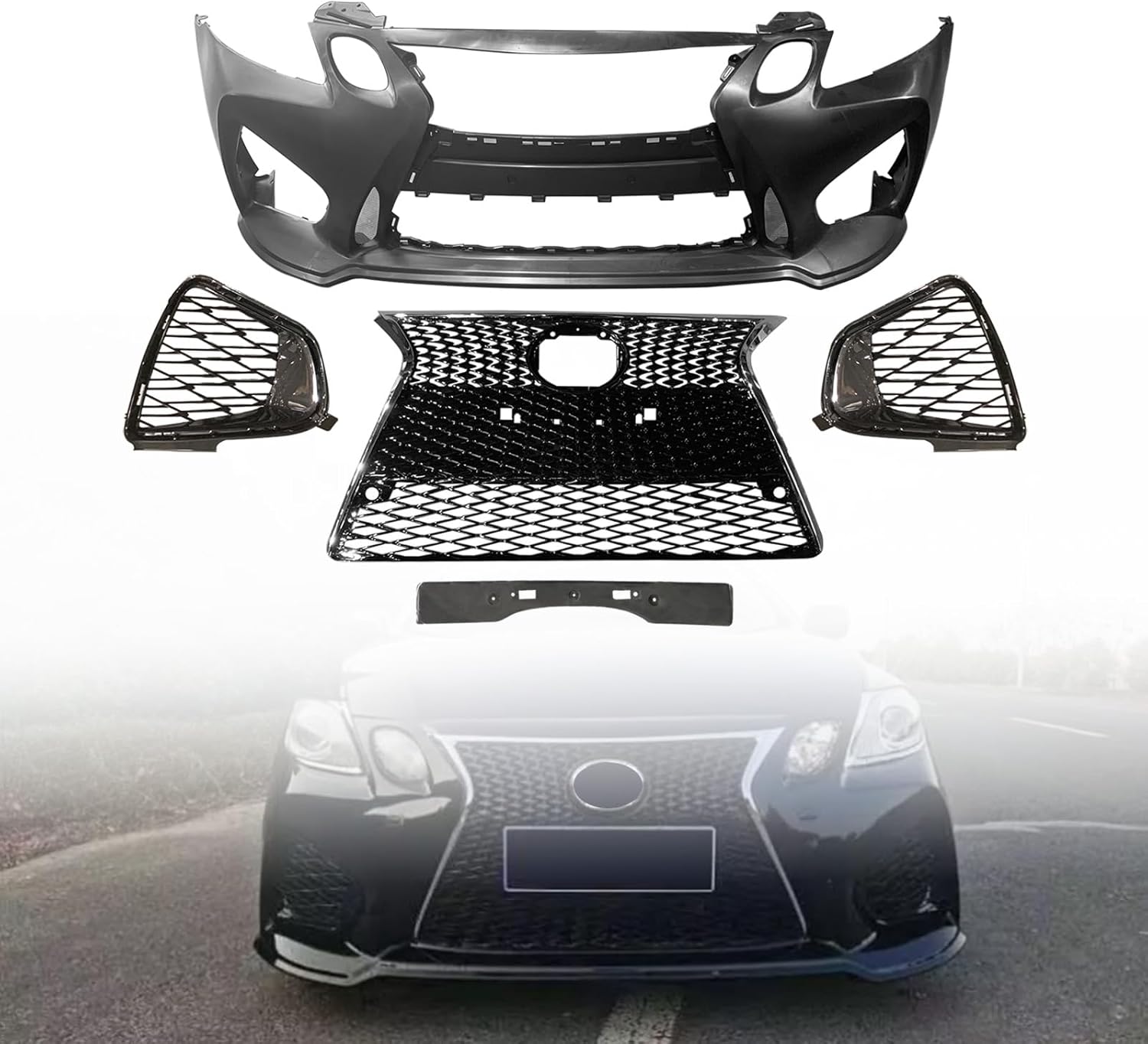 Front Bumper Cover Grille Kit Compatible with 2006 2007 2008 2009 2010 2011 Lexus GS300 GS350 GS430 GS450h Base Sedan 4-Door 3.5L 4.3L 3.0L Converts to 2016+ GSF Style