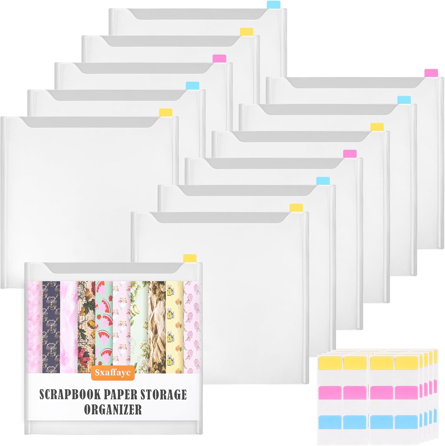 Sxaffayc 85 Pack Scrapbook Paper Storage 12x12 Paper Organizer with 60PCS Sticky Index Tabs for Holding Scrapbooking, Vinyl Sheets, Cardstock and Photos