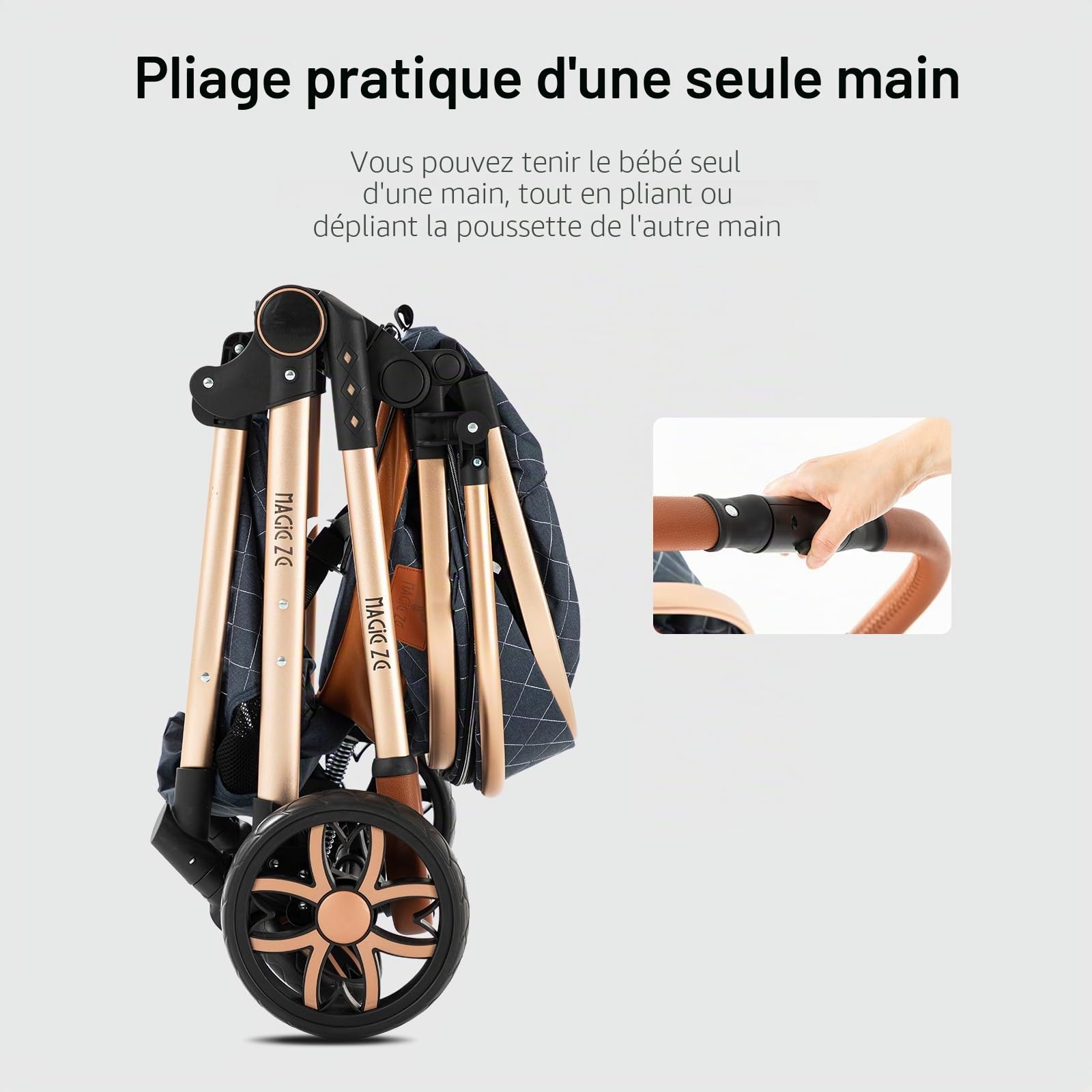 Poussette 3 en 1 de Luxe Pour Bébé Avec Berceau Réversible, Supports de Landau Pliants à Un Bouton, Poussette Bébé de Voyage Compacte et Portable（Bleue)