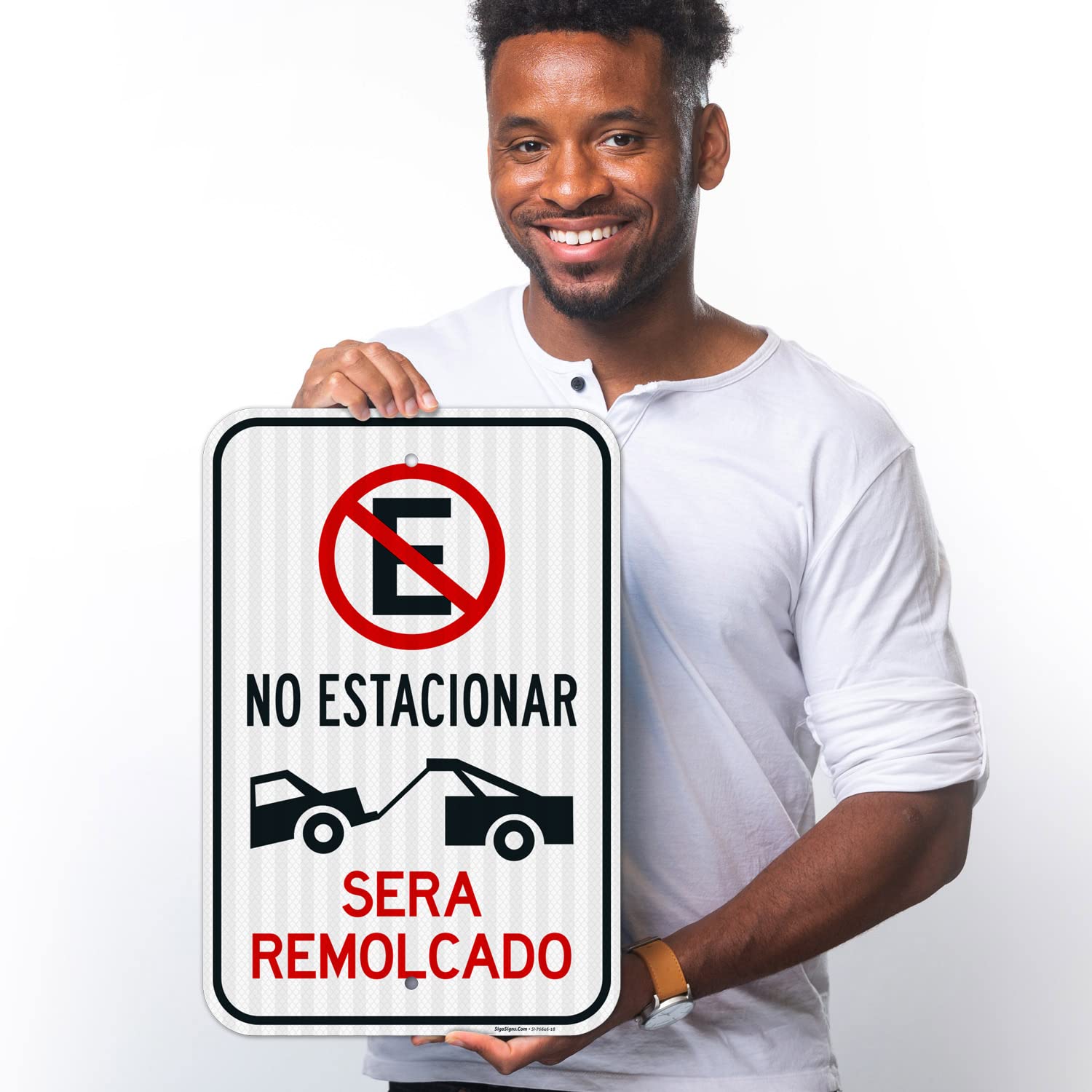 No Parking Will be Towed Spanish Sign, 12x18 Inches, 3M EGP Reflective .063 Aluminum, Fade Resistant, Made in USA