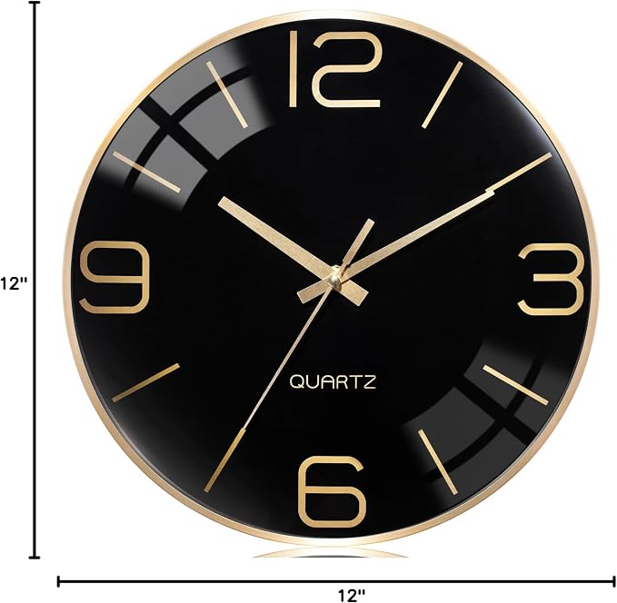 Reloj de Pared Silencioso 12 Pulgadas Moderno Dorado miniatura 3