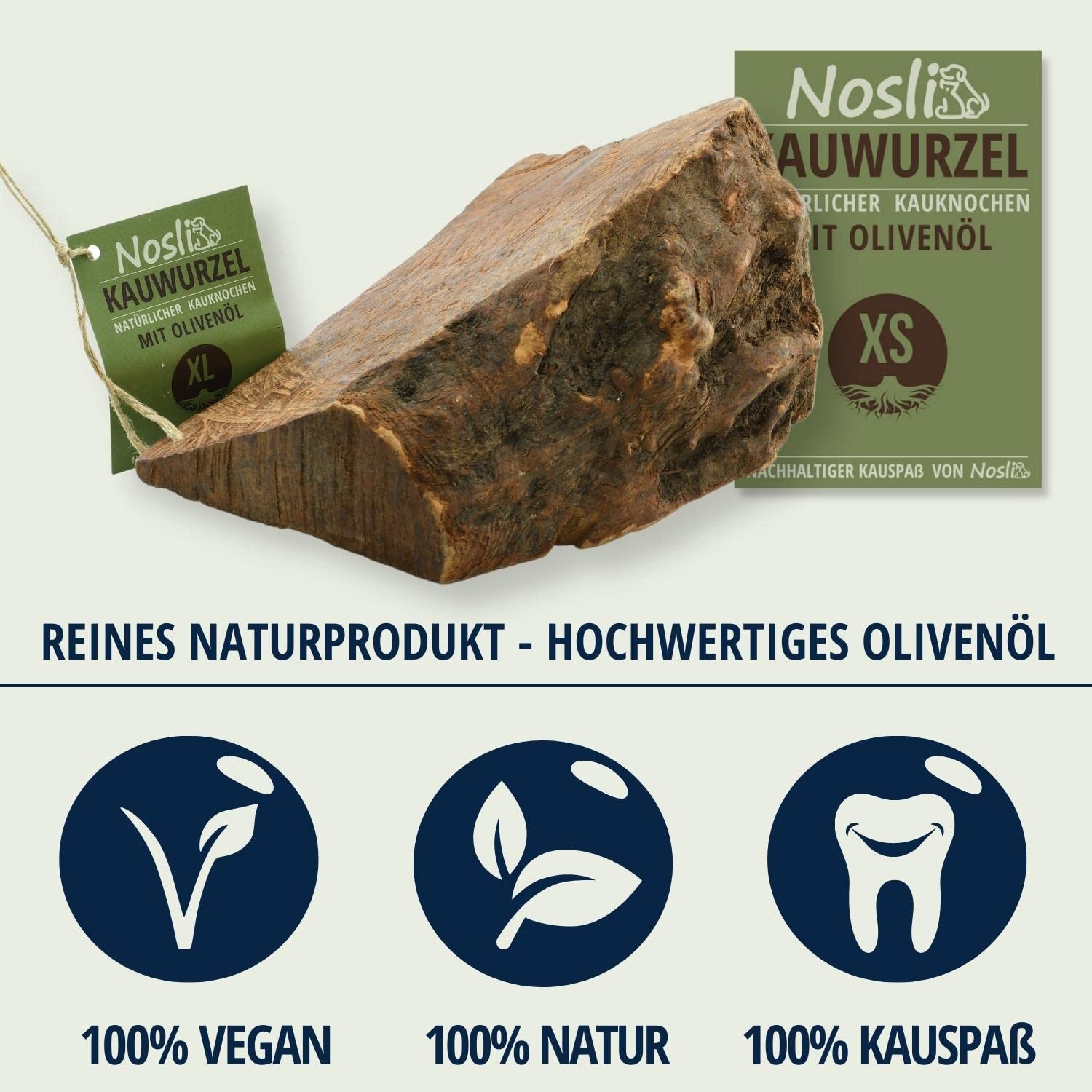 Kauwurzel mit Olivenöl für Hunde XL (751-1000g), 3er Pack | 100% natürliche Kauwurzel mit Olivenöl, langlebiger Kauknochen und Kauspielzeug für Hunde, reich an Mineralien