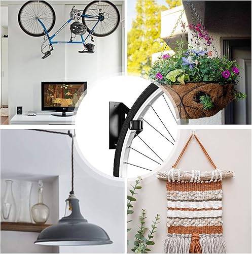 Miniatura 5 de Paquete de 2 soportes para bicicletas con gancho de pared para montaje en pared, soporte para almacenamiento en interiores y organización de garaje,