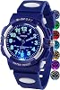 Juboos Kids Watches for Boys and Girls, 7 Color Dial Waterproof Analog Quartz Watch with Soft Band, Time Teaching Watch for Kids 5-16