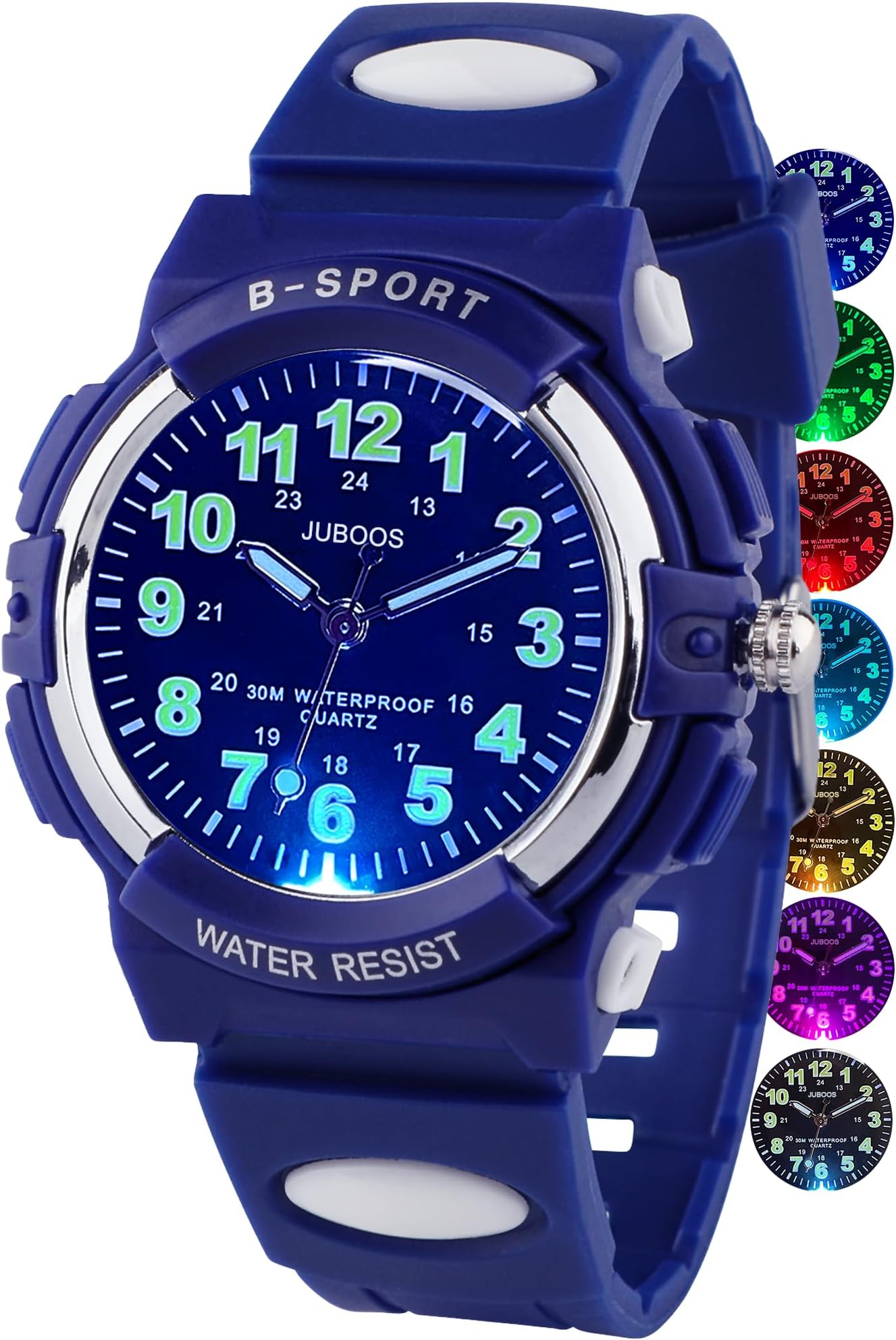 Kids Watches for Boys and Girls, 7 Color Dial Waterproof Analog Quartz Watch with Soft Band, Time Teaching Watch for Kids 5-16