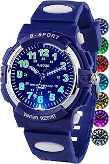 Juboos Kids Watch Analog with 7 Colorful Night Lights Boys Girls Waterproof Soft Strap Kids Time Teaching Quartz Wristwatc...