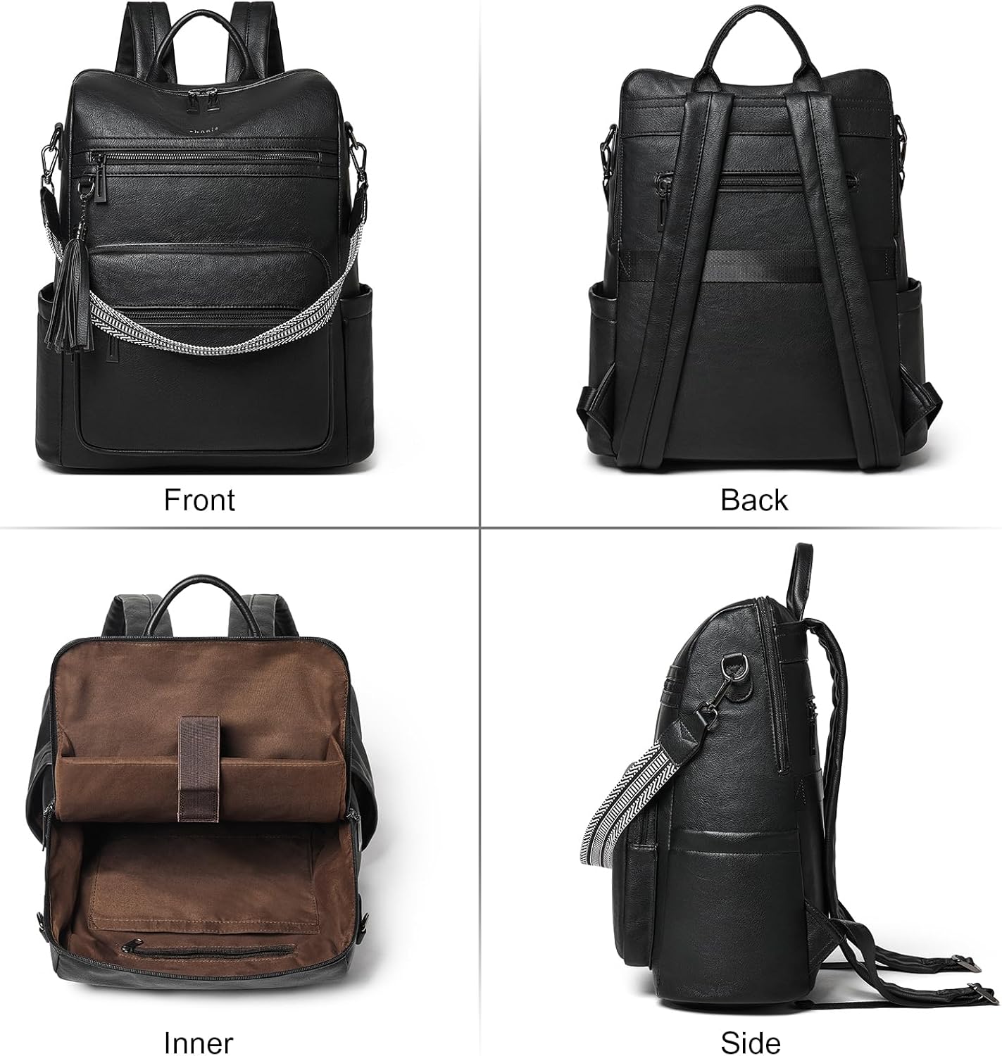 Shrrie 15.6 inch Laptop Backpack for Women,Large Leather Backpack Purse,Travel,Carry on,Water Resistant Casual Laptop Backpacks,College Backpack,Work Backpack for Women,Two-tone Black - Image 3