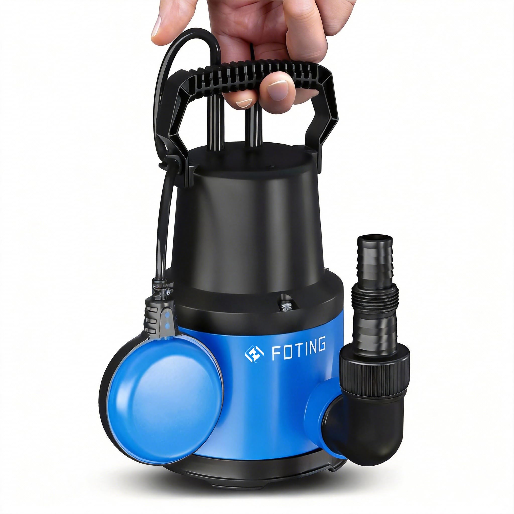 Submersible Water Pump 400W 8000l/h for Pool Draining, Clean/Dirty Water Pump with Float Switch, Drain Water Level Down to 7mm，Portable Sump Pump for Tub, Pond, Home, Garden(No Hose)