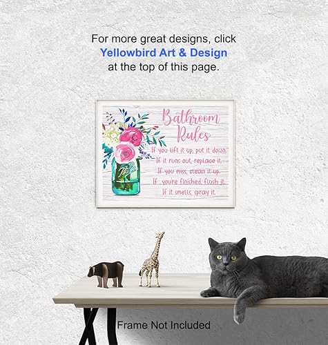 Miniatura 5 de Bathroom Rules Wall Decor - Pink Peonies Wall Art - Rustic Country Farmhouse Bathroom Decor - Powder Room Print - Funny Bathroom Picture - Bath Art