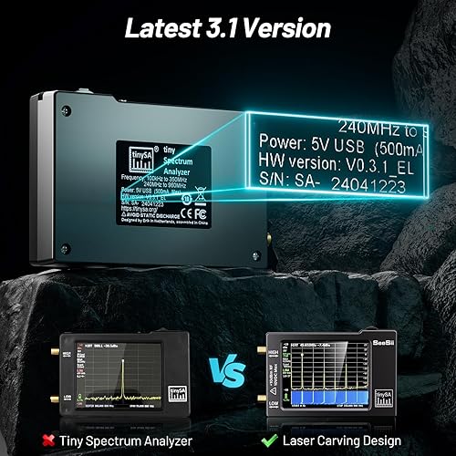 Miniatura 4 de Analizador portátil de espectro TinySA,SEESII Handheld Tiny Frequency Analyzer 100kHz a 960MHz Entrada MF/HF/VHF UHF, Generador de señal con batería