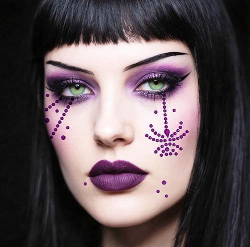 Penta Angel Spider Face Costume Jewels Stick on Spider Web Makeup Gems Stickers for Hair Body Halloween Festival Holiday Party Dress Up Crafts (Red, Black, Clear)(Red- Black- Purple)