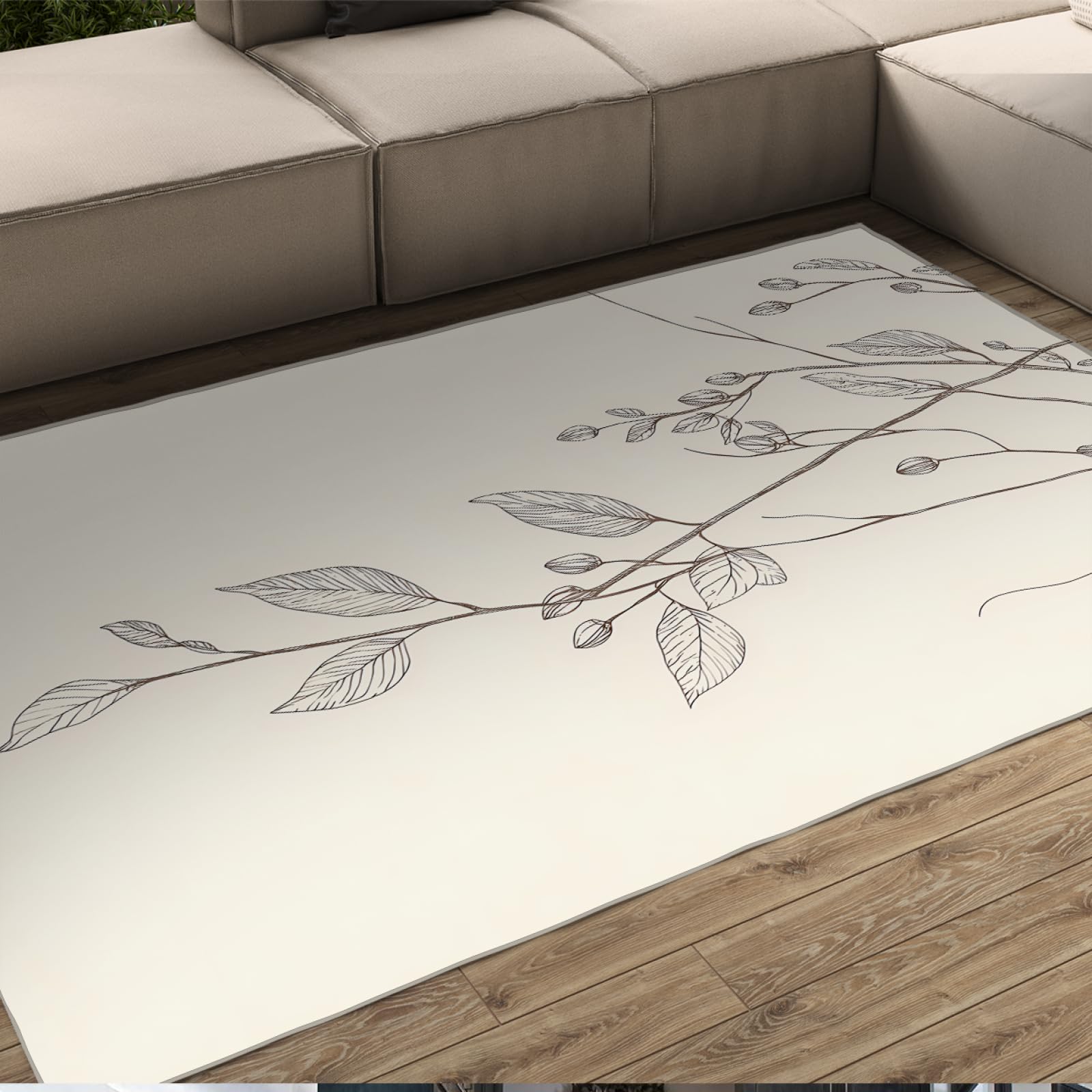 Tapis plante croquis art déco minimaliste mince lavable 60x90cm