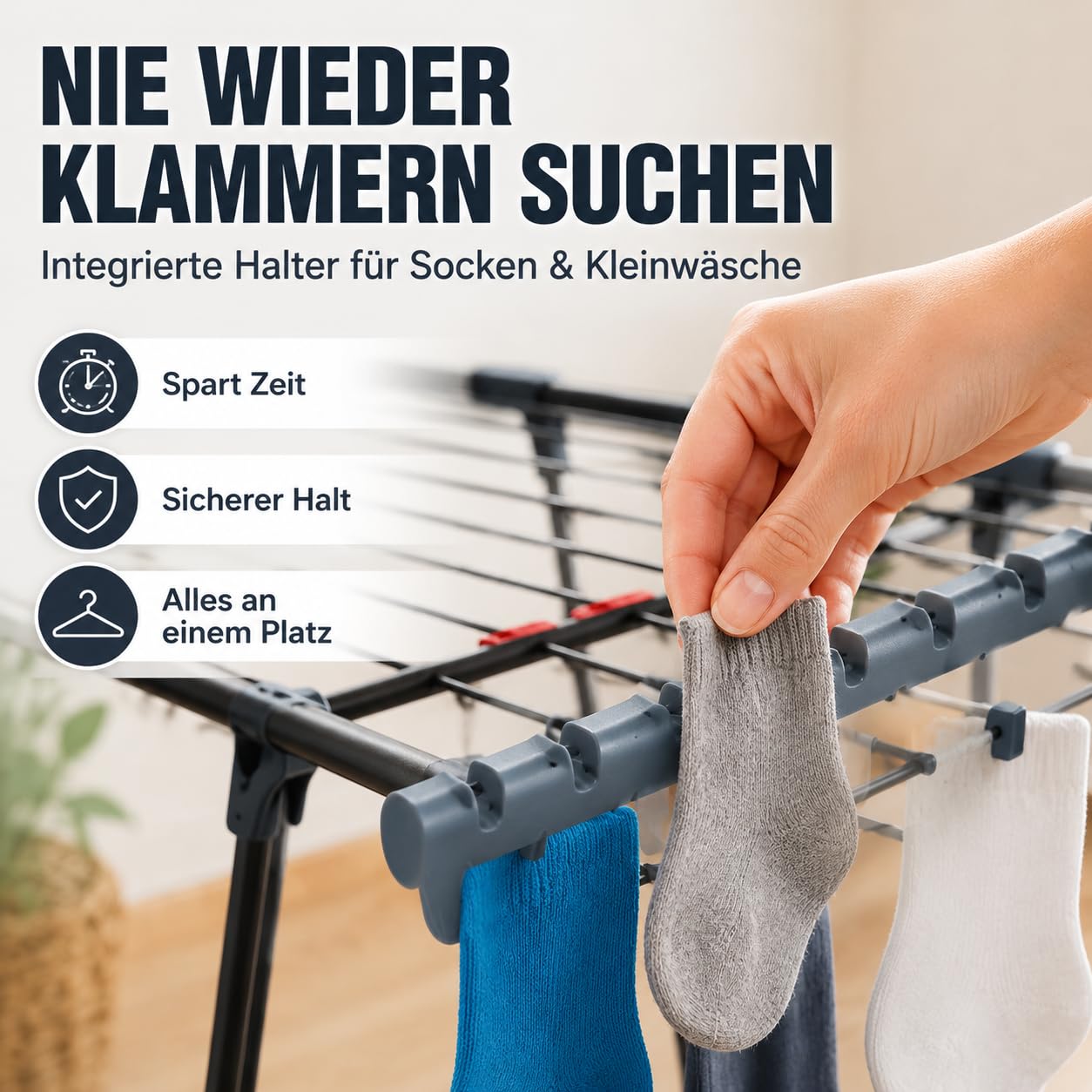 Wäscheständer ausziehbar 20m Trockenfläche – XXL Standtrockner klappbar mit Rollen & Klemmen, für 2 Waschladungen, Balkon & Innen
