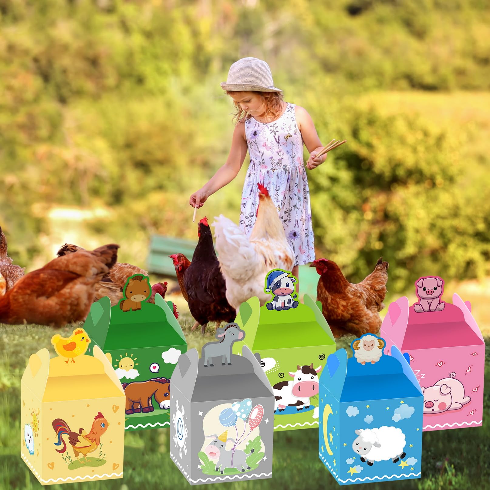 MIKIMIQI 12er Set Bauernhof-Tier-Partyboxen – Süßigkeiten-Geschenktüten Für Kindergeburtstag, Babyparty & Deko