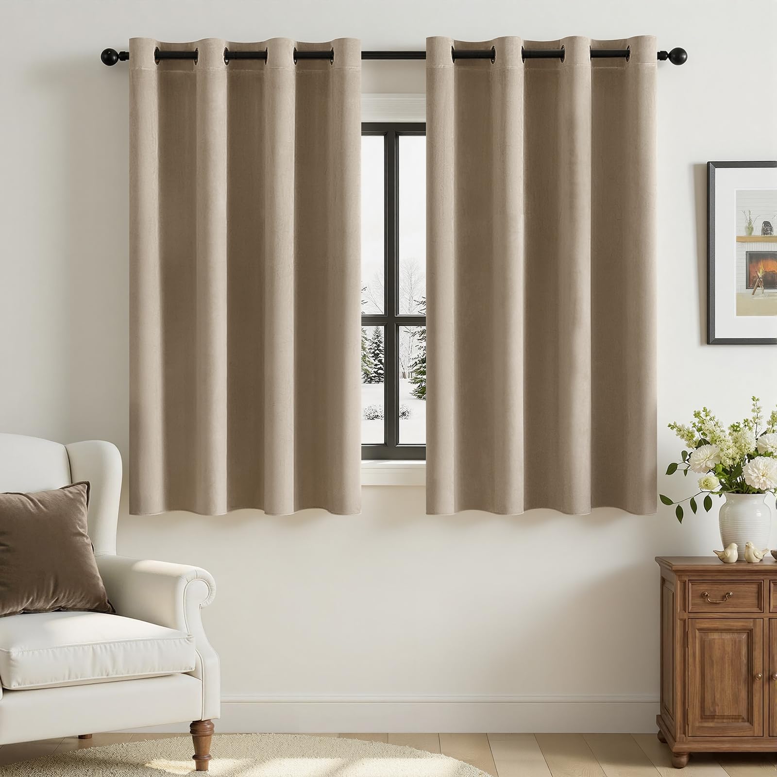 Woaboy Velvet Curtains 54 Drop Taupe Curtain for Living Room Thermal Blackout for Bedroom Luxury Eyelet Drapes Soft Window Treatment Insulated Soundproof & Room Darkening W 46 x L 54 2 Panels — image 1