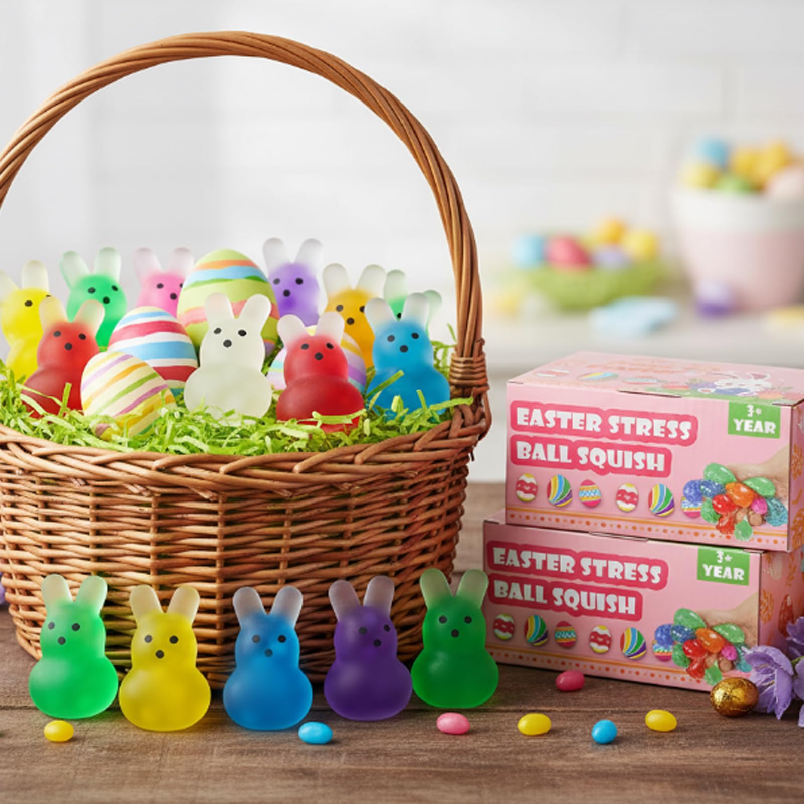 28Pack Easter Squishies,Easter Bunny Stress Balls for Adults,Easter Basket Stuffers,Bulk Squishy Easter Toys Stress Relief Fidget,Easter Egg Fillers Party Favors Gifts